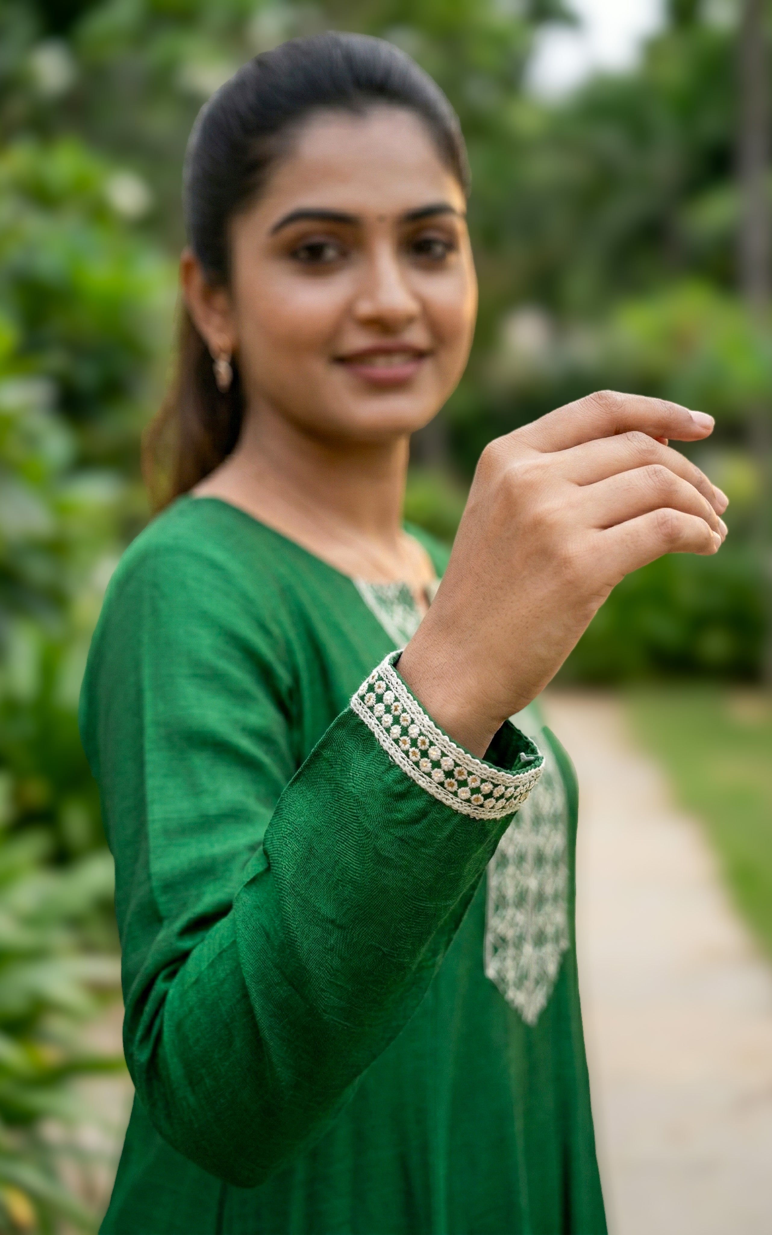Stylish Green Flared Anarkali with Chikankari Work