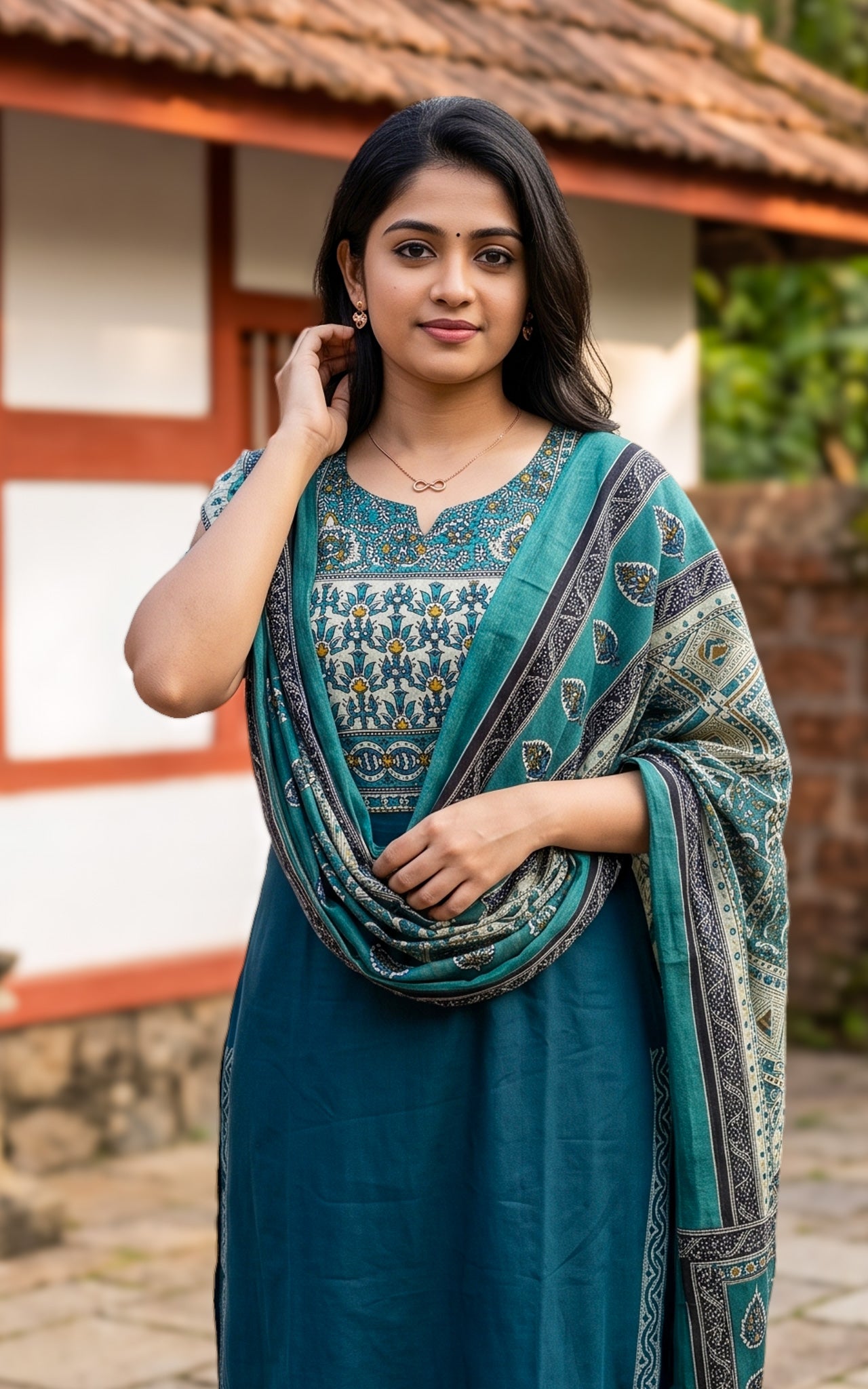 Ranvika Peacock Blue Handblock (Kurti+Pant+Dupatta)