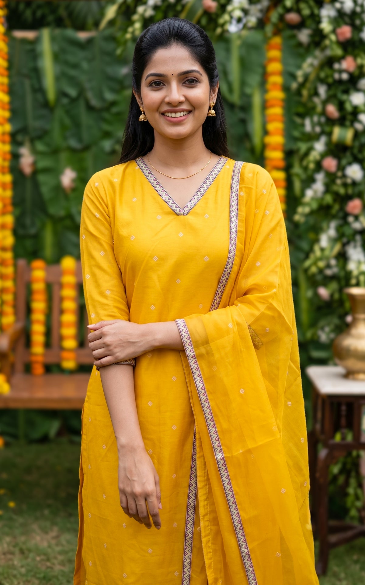Nathira Mustard (Kurti+Pant+Dupatta)