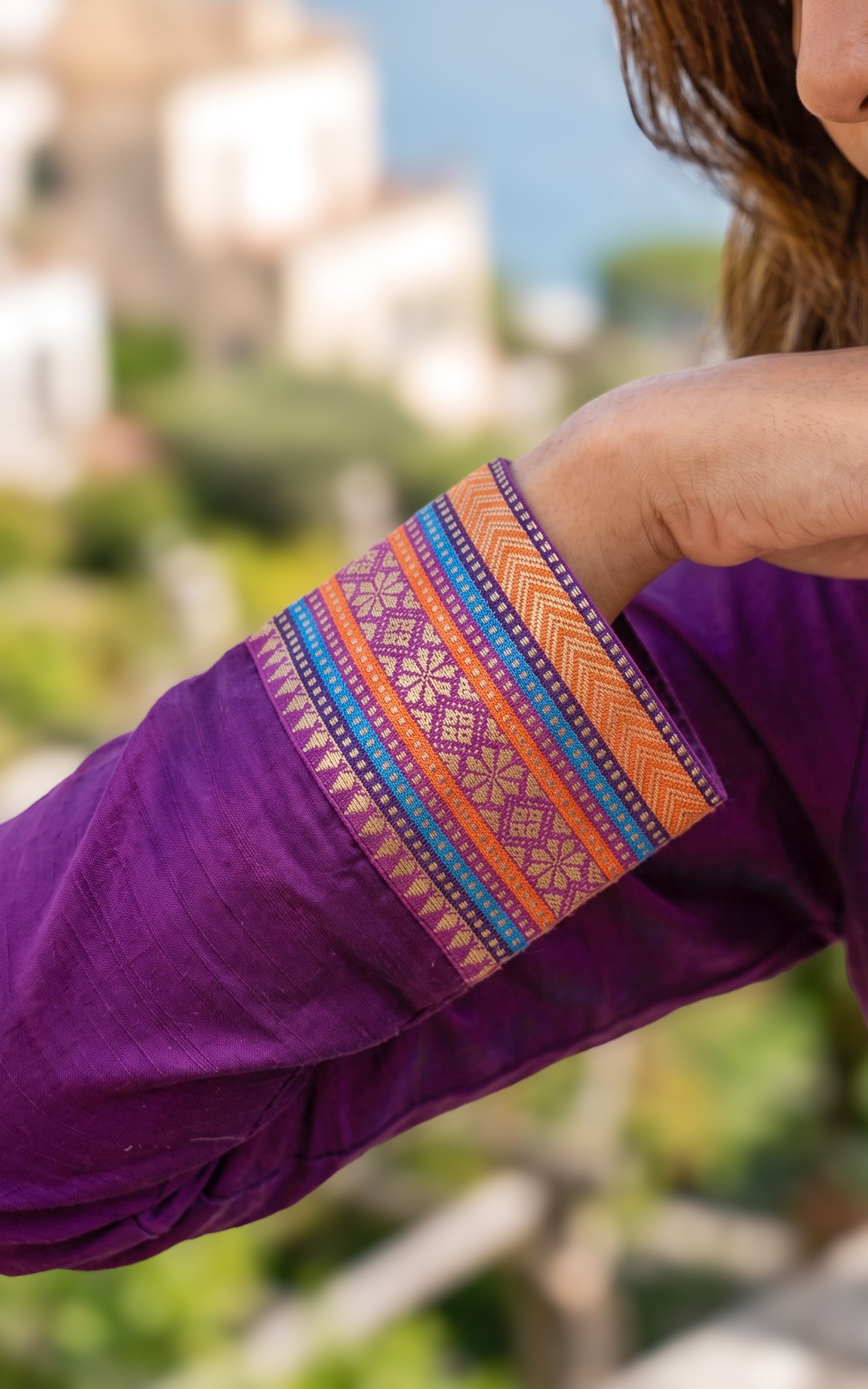Silk cotton kurti with zari border for women