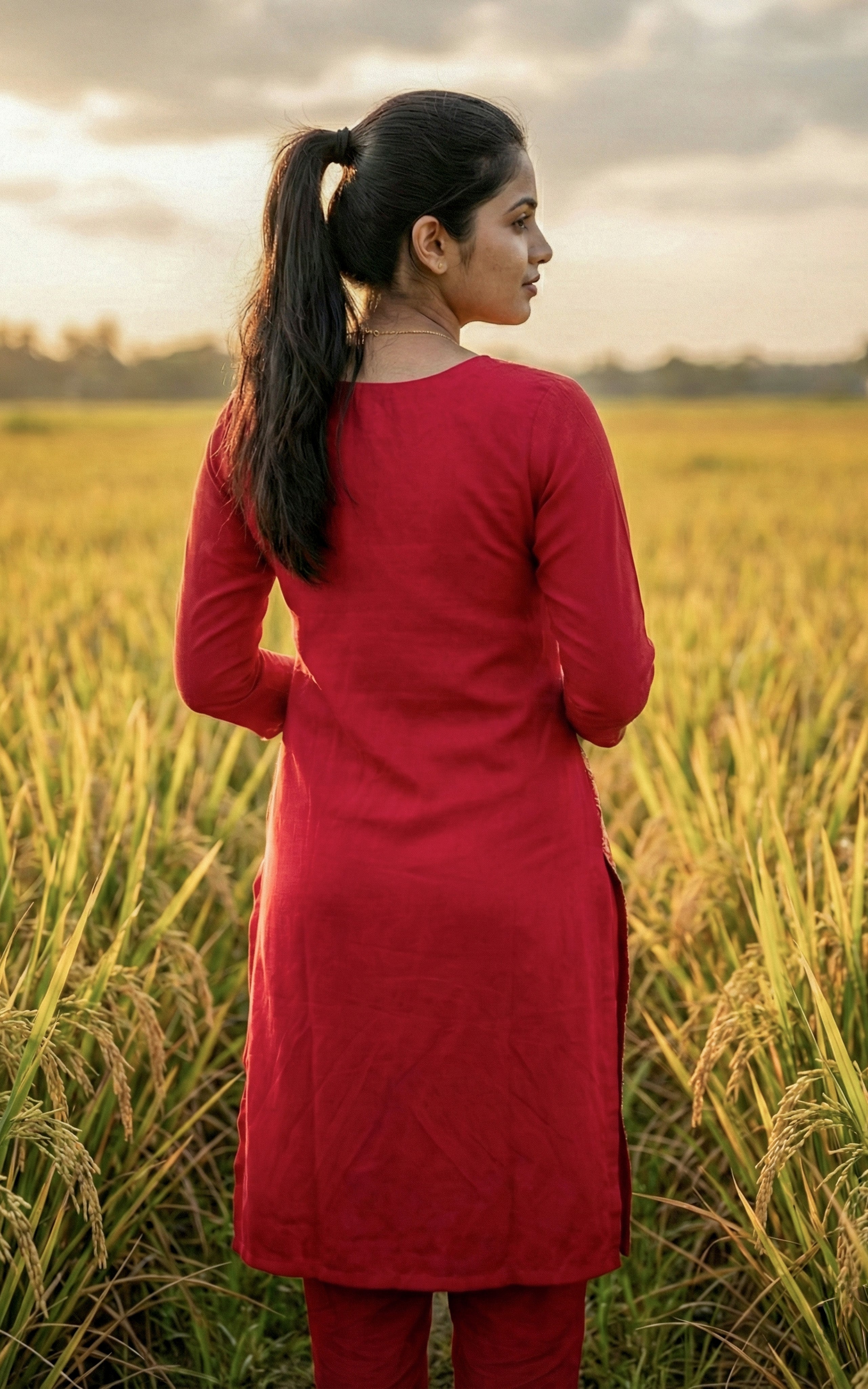 Instore - Pink Art Silk Straight Cut Kurti with Side Slit and Butter Crepe Lining