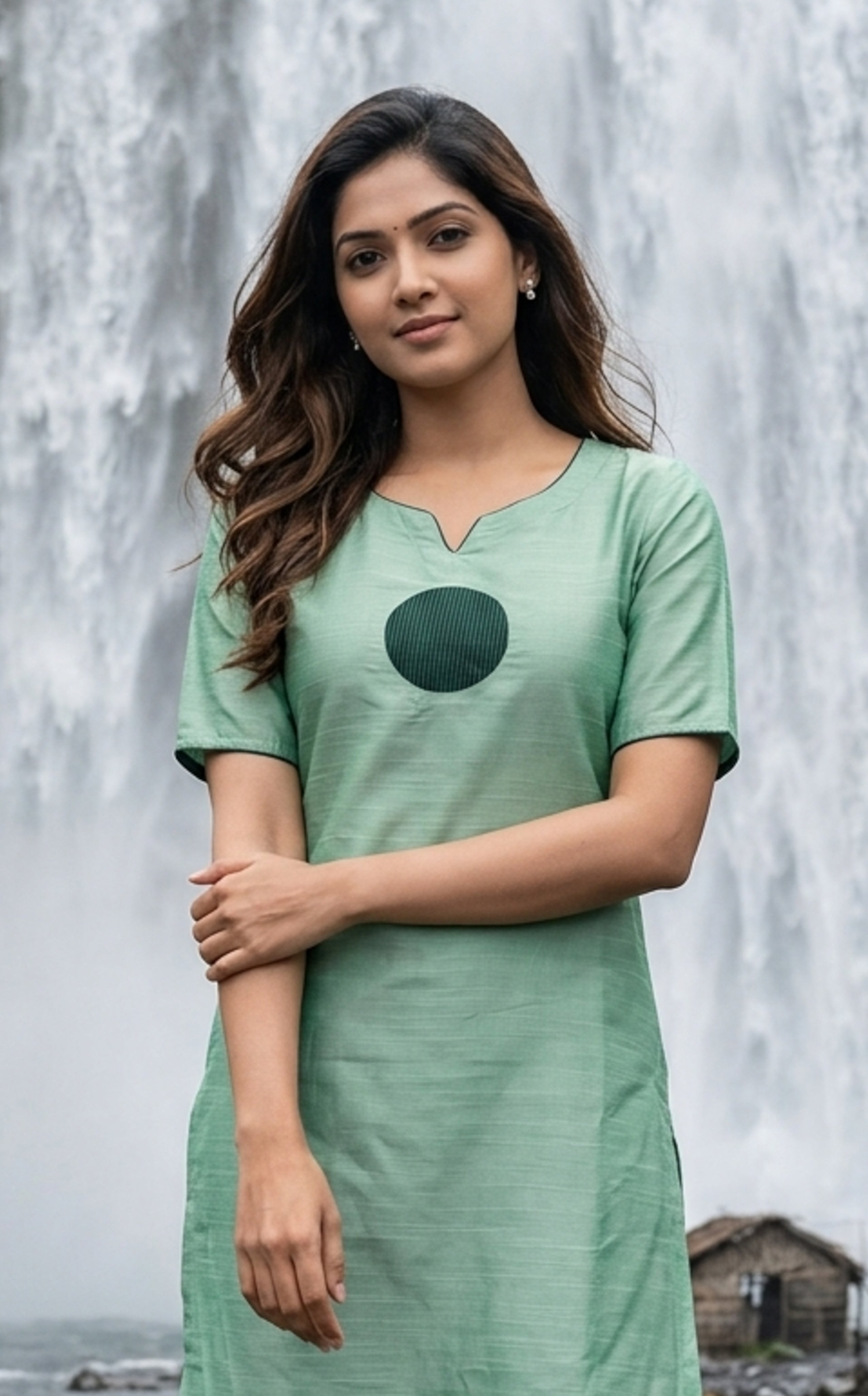 Mint green straight cut silk cotton kurti for women