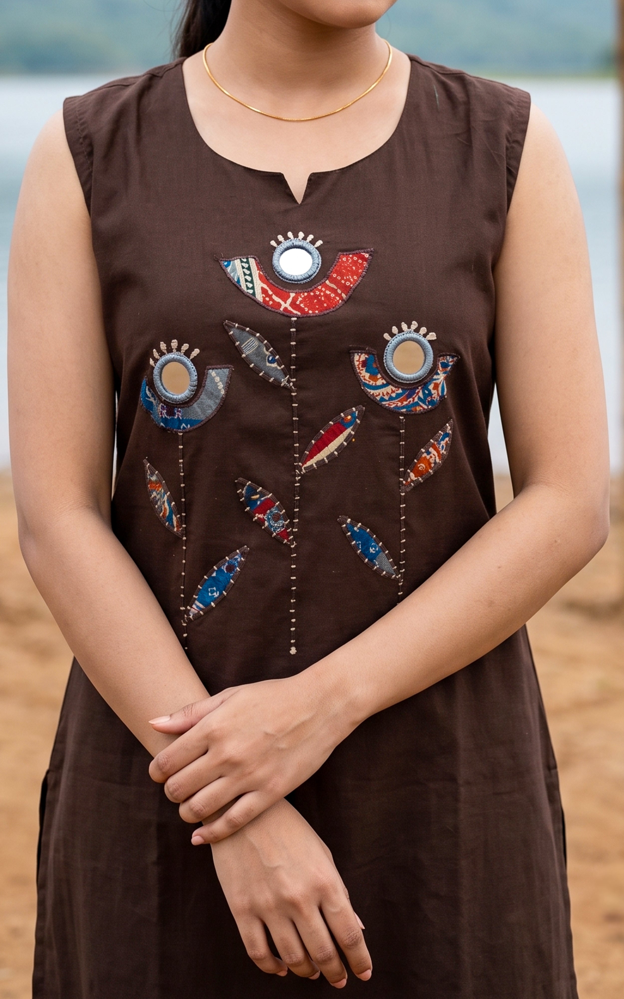 Instore – Brown Carolina Kurti Pant Dupatta Set for Women – Cotton – Printed – Ethnic Wear