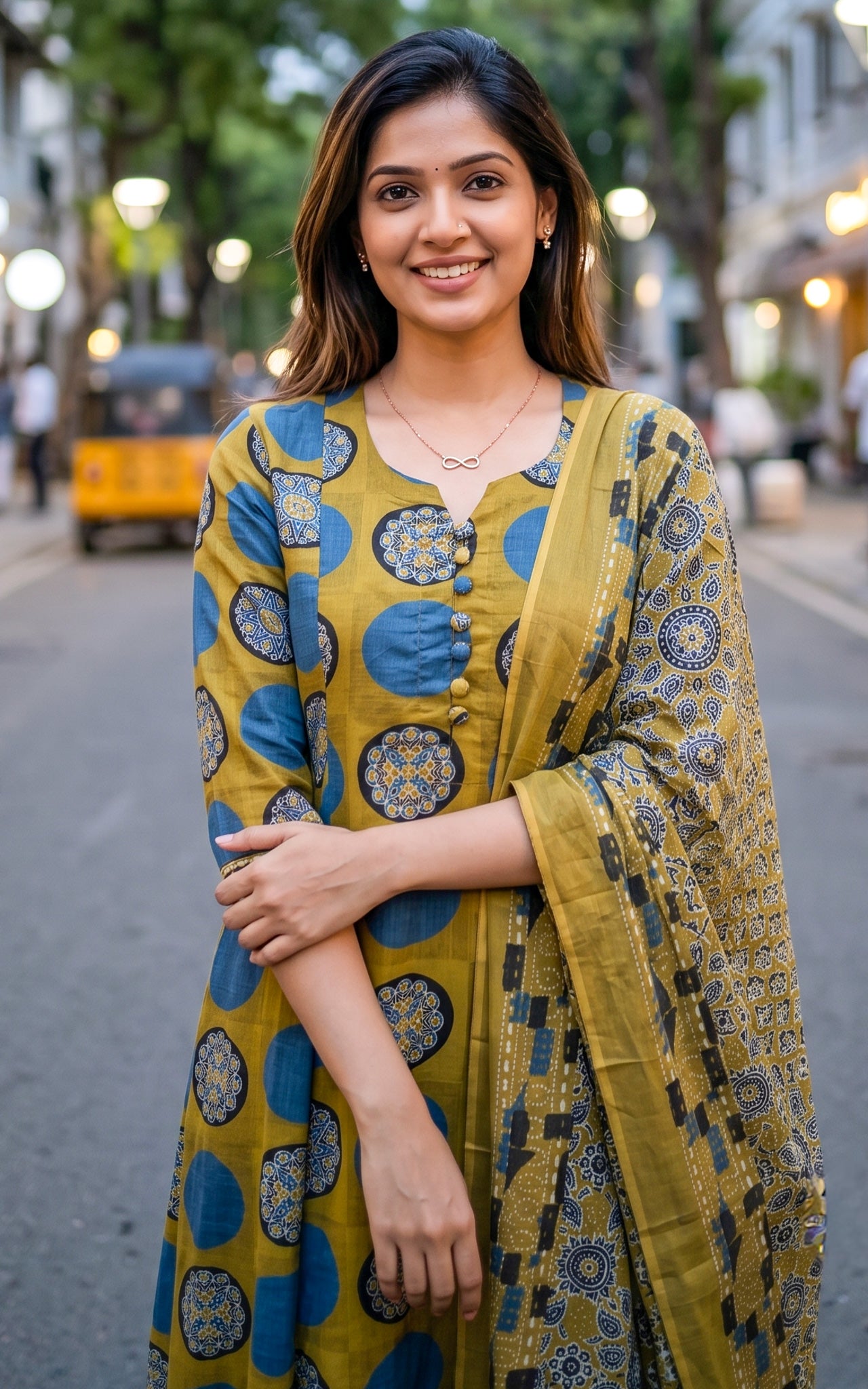 Green Cotton Casual Wear Kurti Dupatta for Women