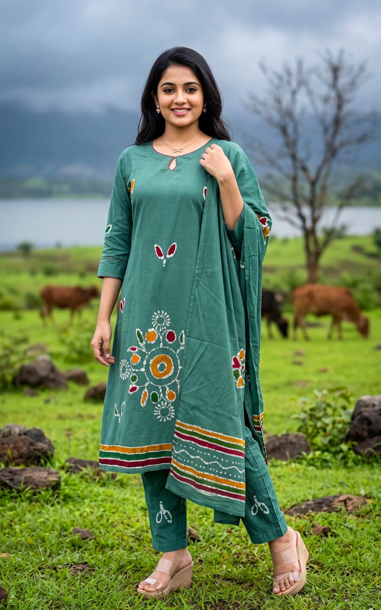 Sage Green Cotton Office Wear Kurti Set for Women