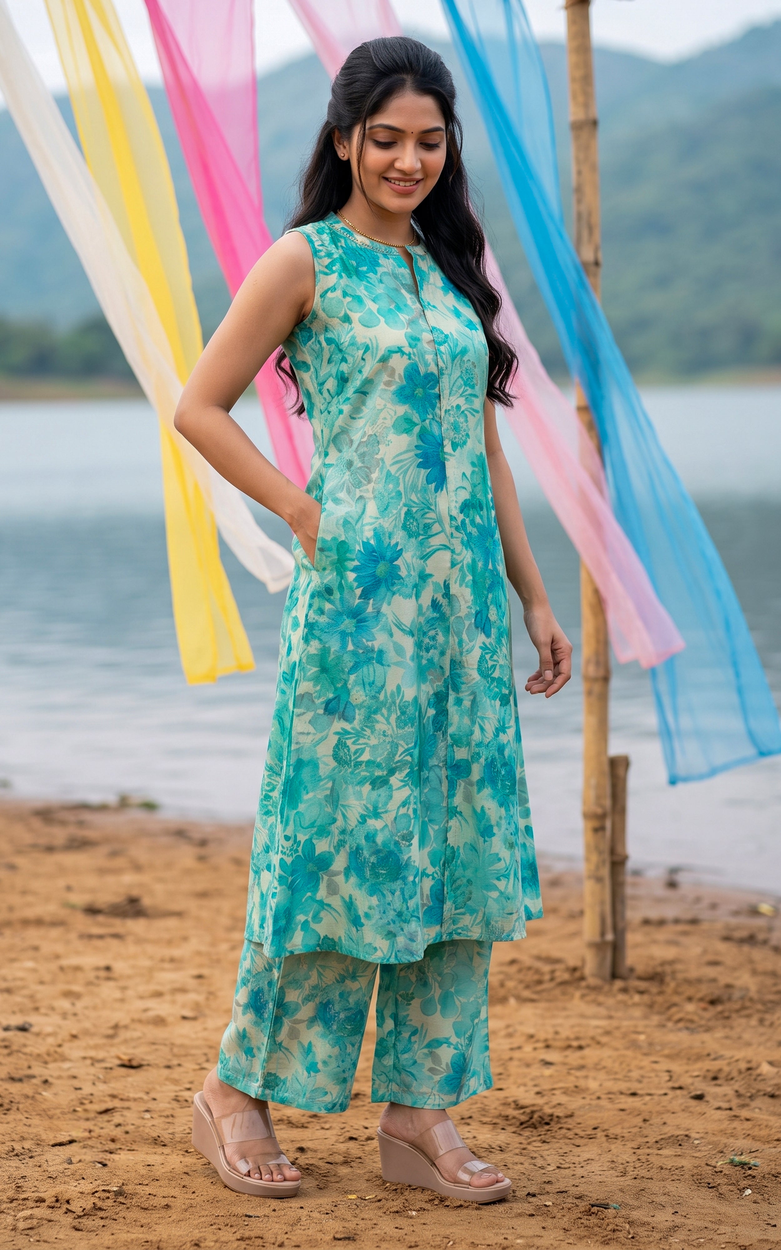 Instore – Aqua Malini Kurti Set for Women – Vatican – A-Line – Ethnic Wear