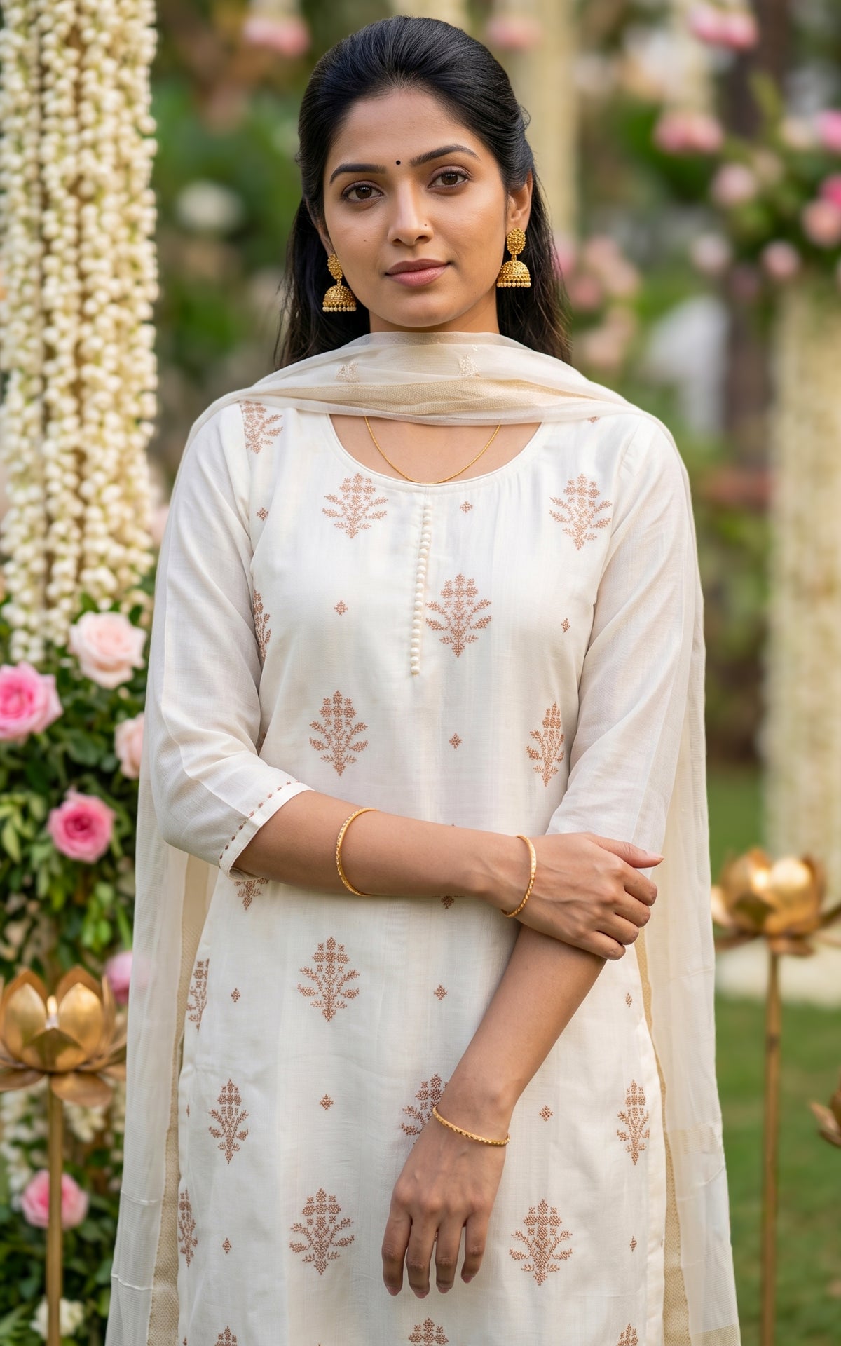 Sahana White (Kurti+Pant+Dupatta)