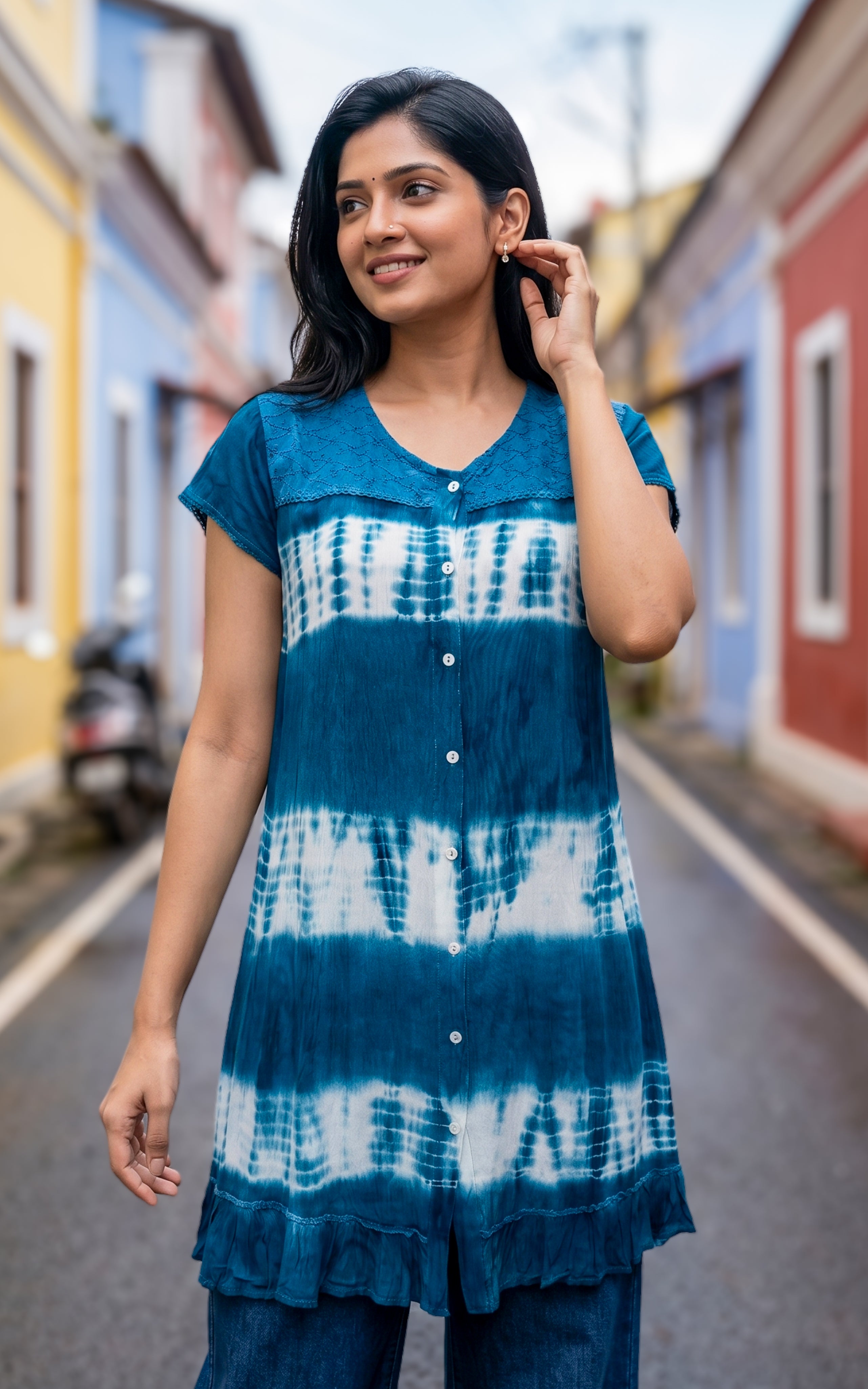 Indigo viscose short top for women