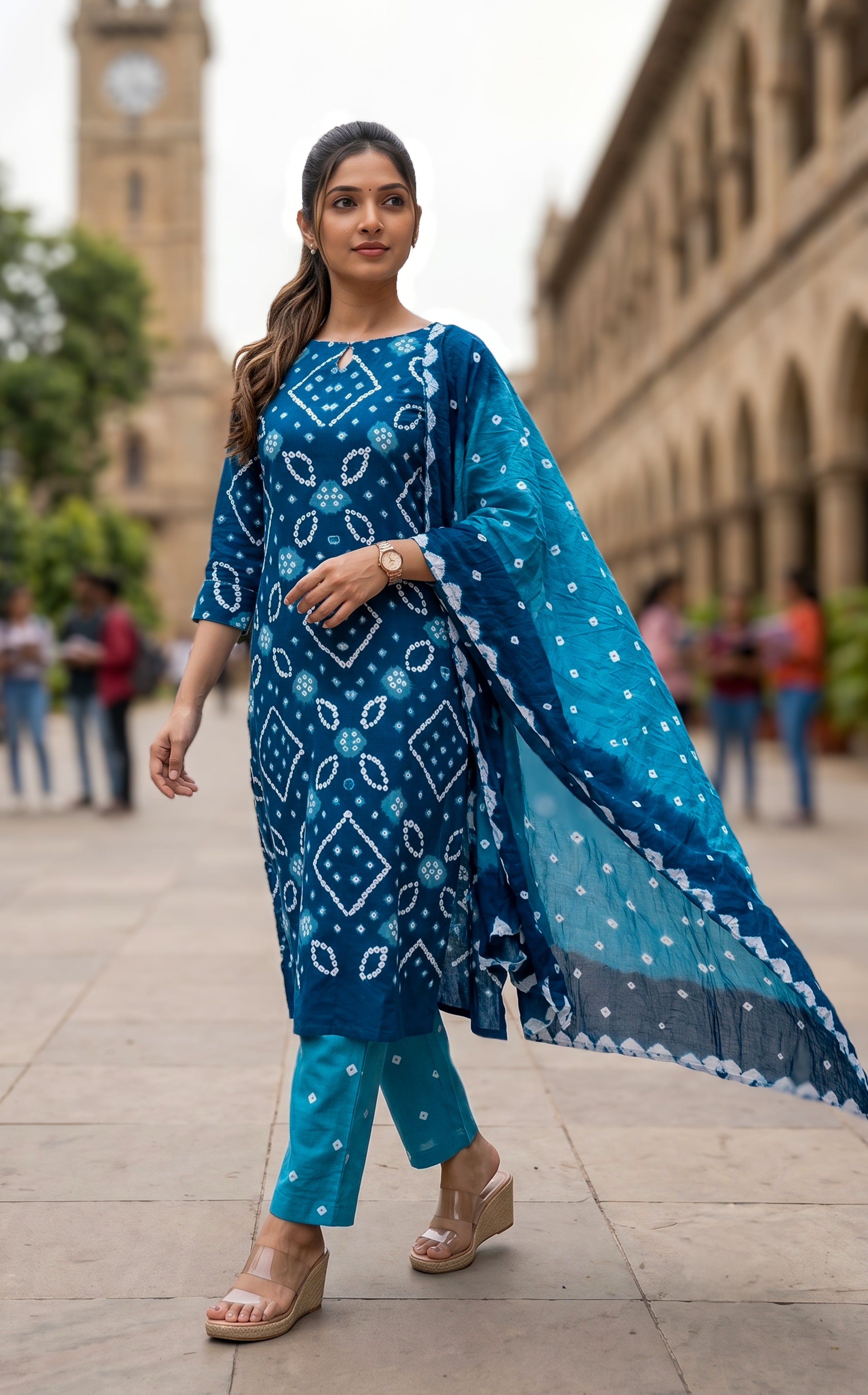 Rithushka Peacock Blue (Kurti+Pant+Dupatta)