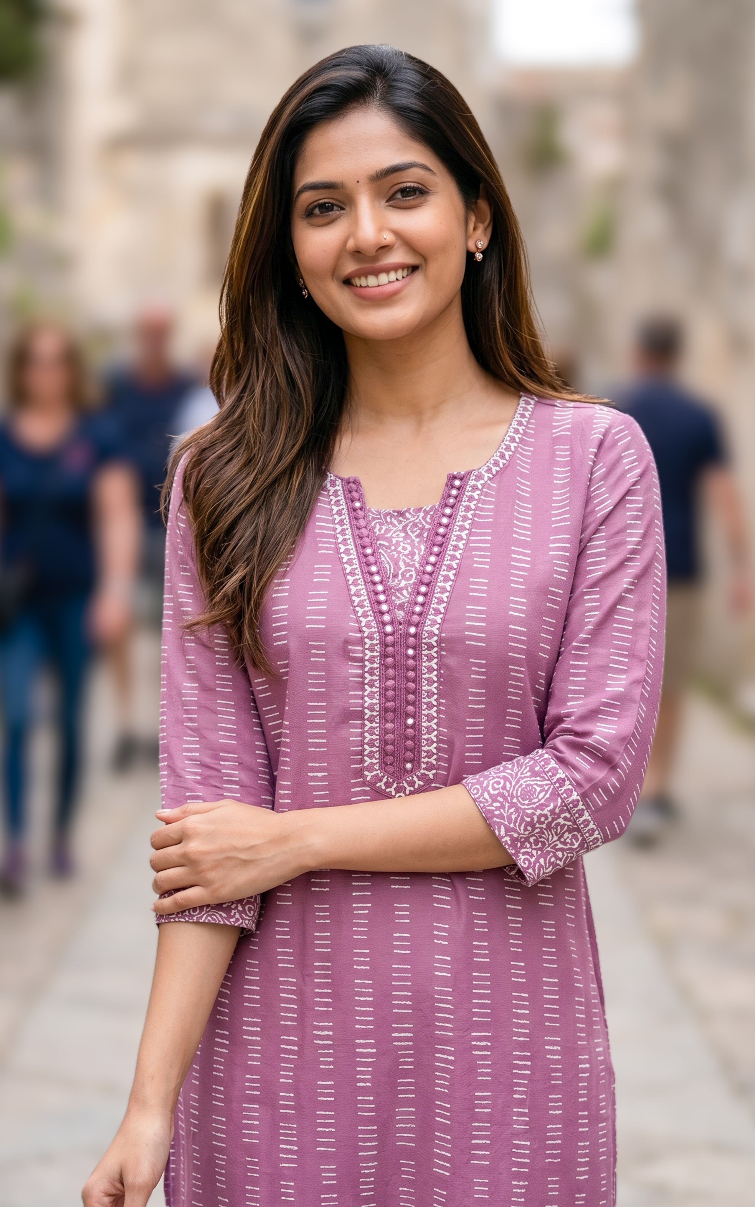 Mauve straight cut cotton kurti for women