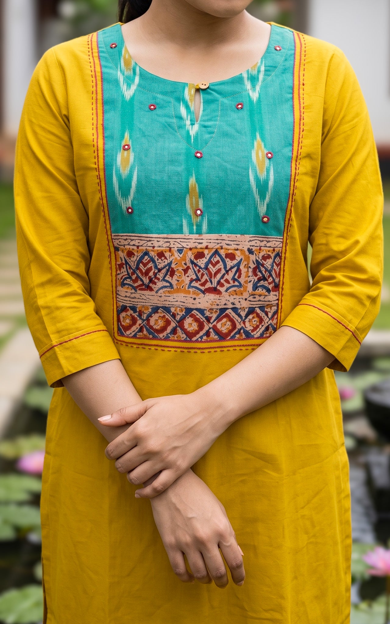 Mustard Cotton Ethnic Wear Kurti Set for Women