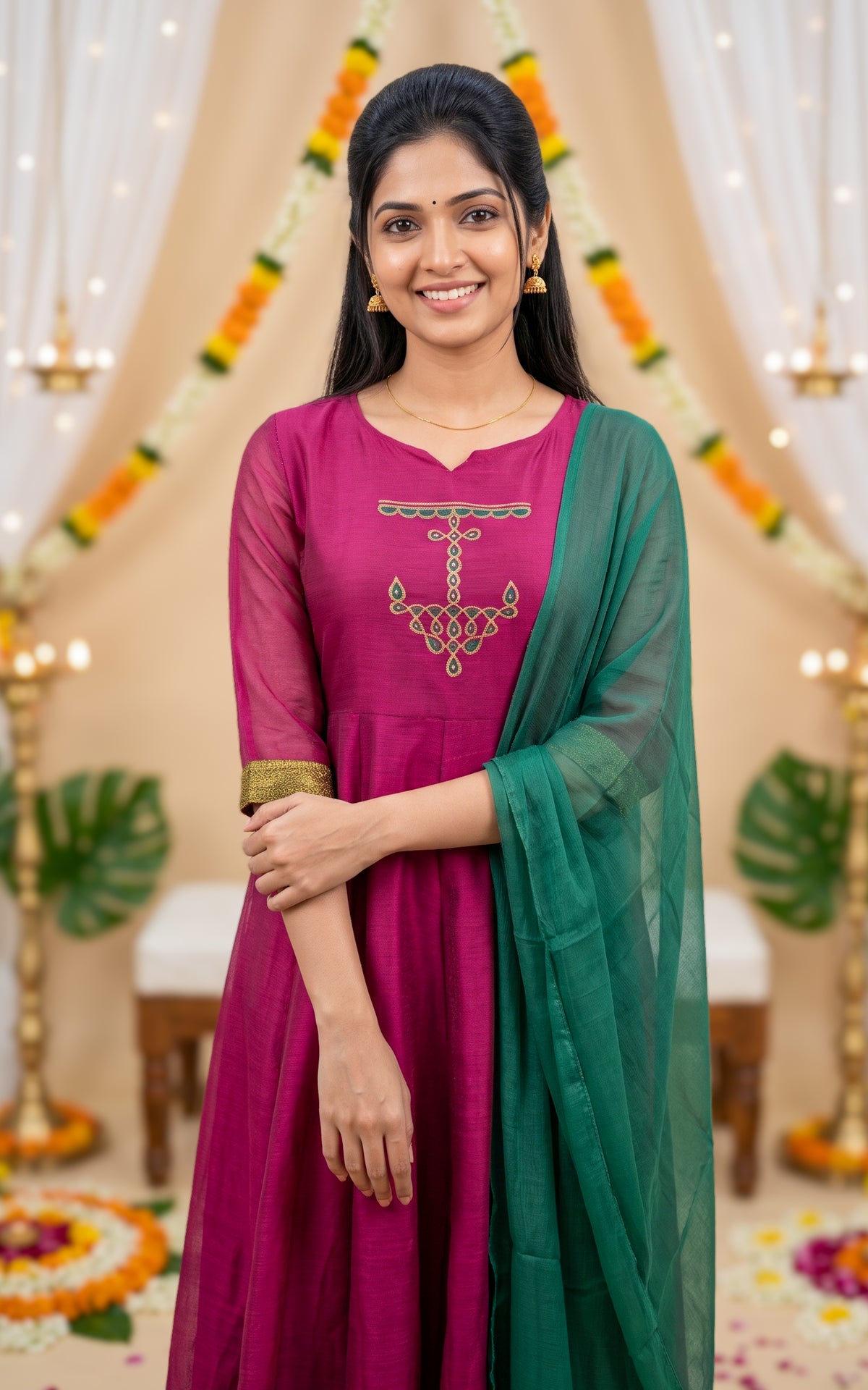 Vintage Vizha Kolam F (Kurti+Dupatta)
