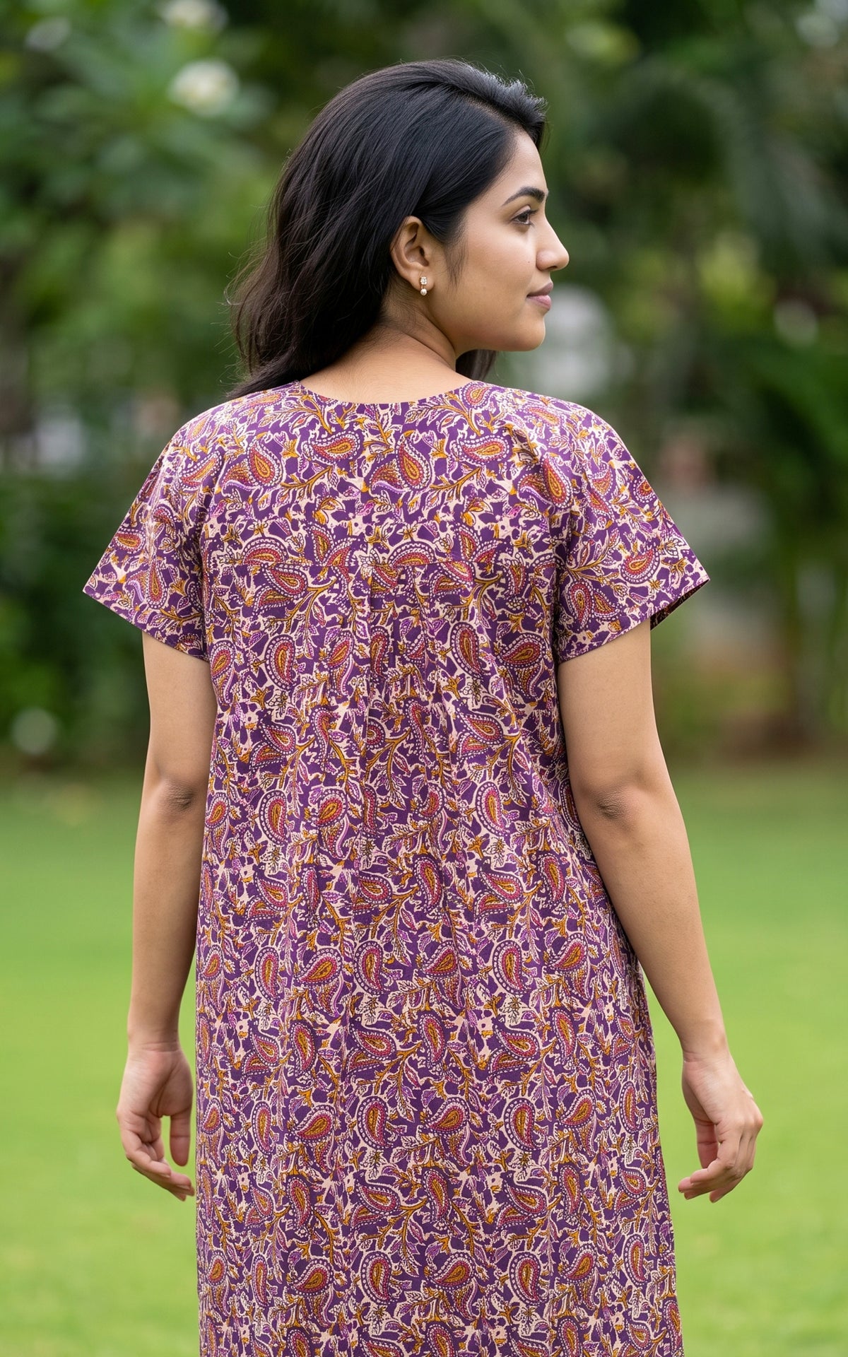 Instore – Violet Cotton Straight Fit Nighty for Women – Cotton – Printed – Ethnic Wear
