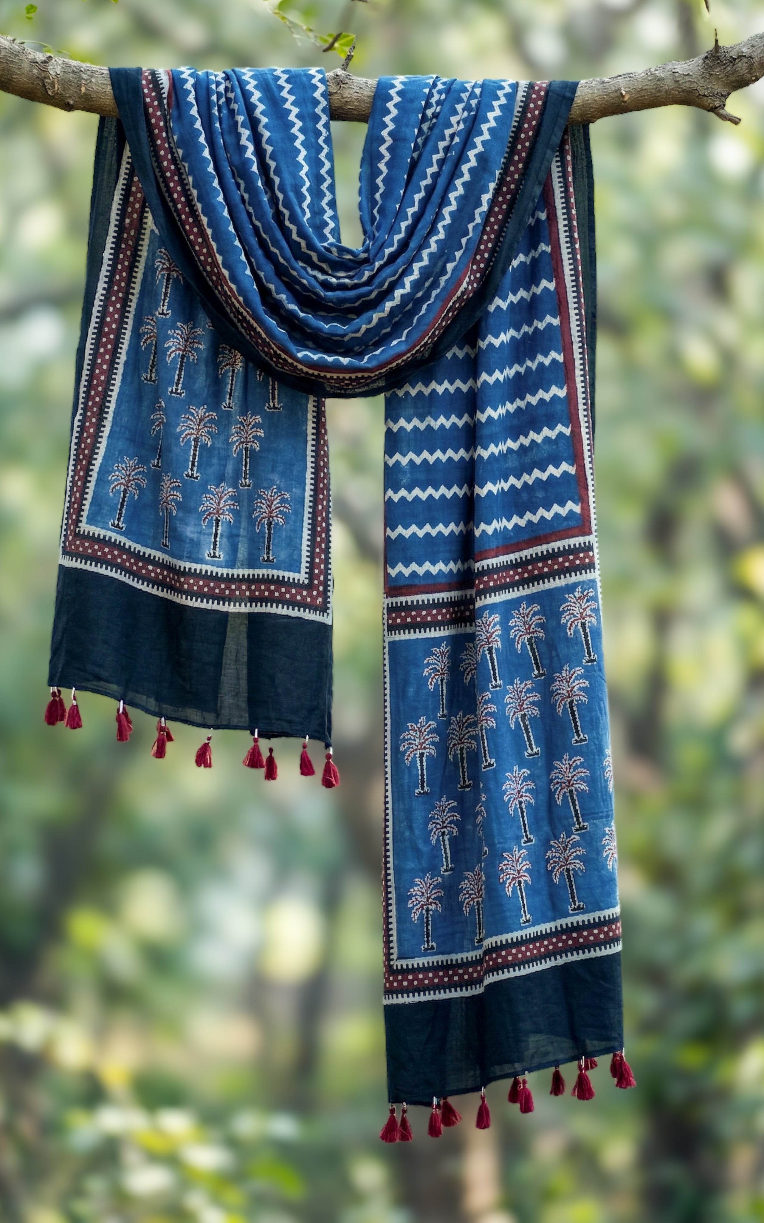 Instore – Earthy Tones Handblock Printed Dupatta for Women – Cotton – Tassels – Ethnic Wear