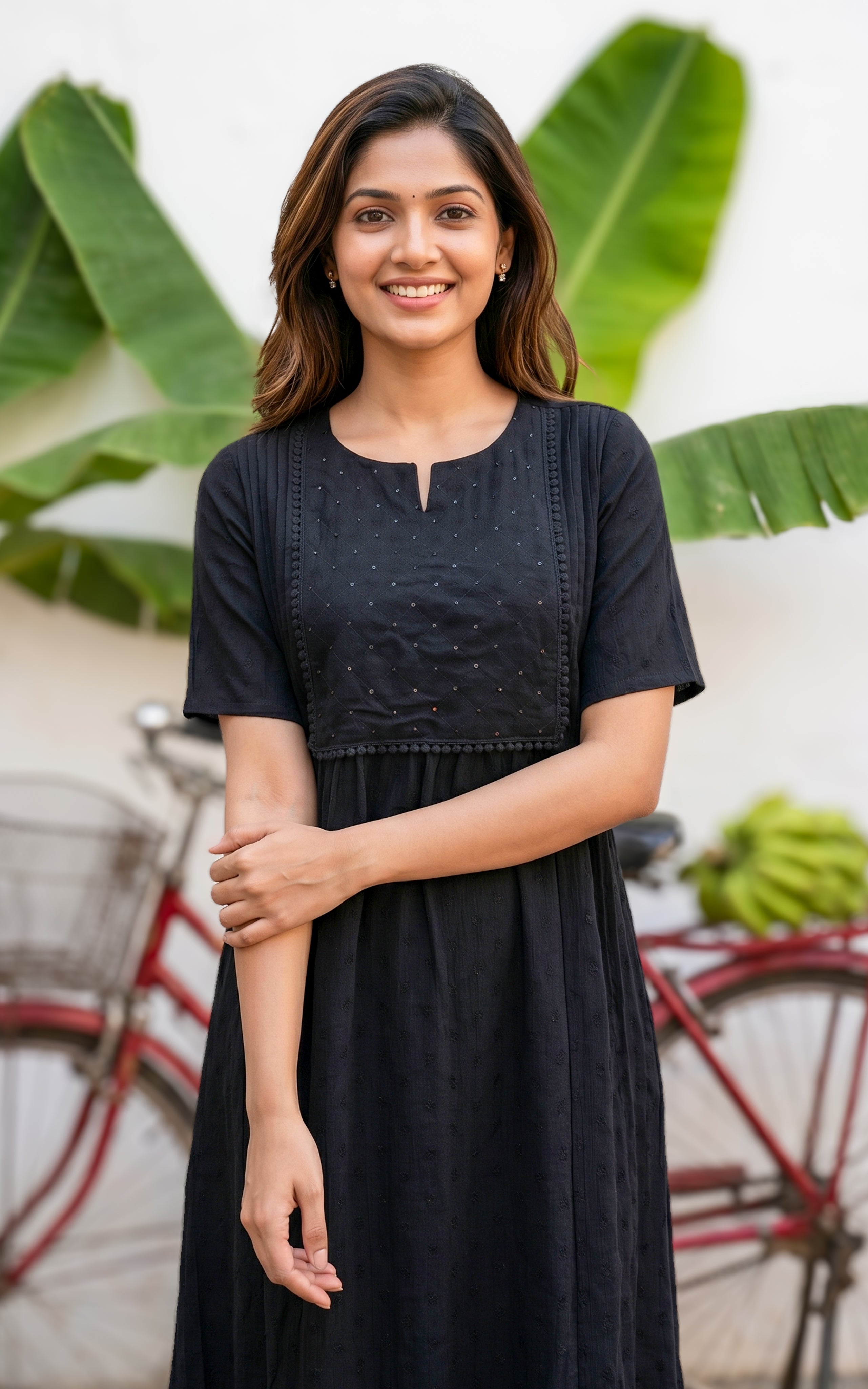 Black Blended Viscose Maxi For Women