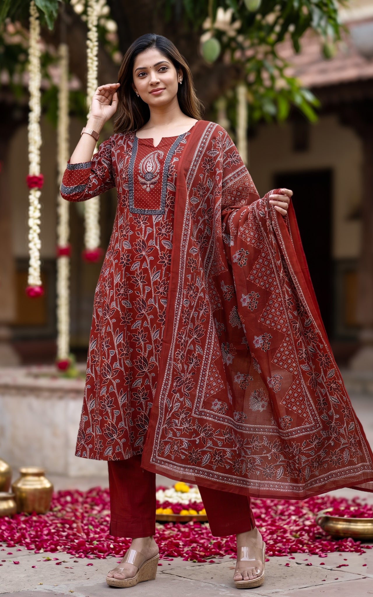 Swathi Maroon (Kurti+Pant+Dupatta)