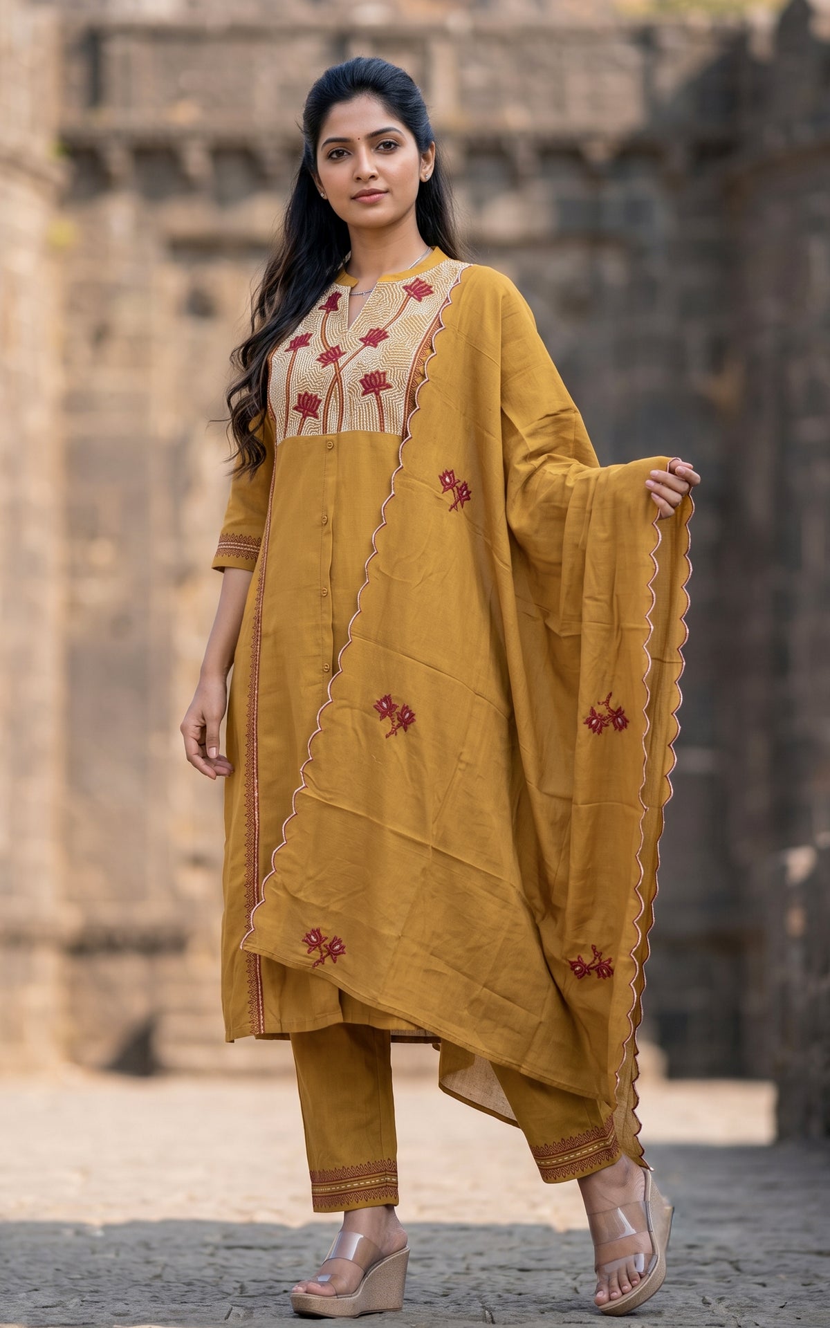 Nafila Handblock (Kurti+Pant+Dupatta)