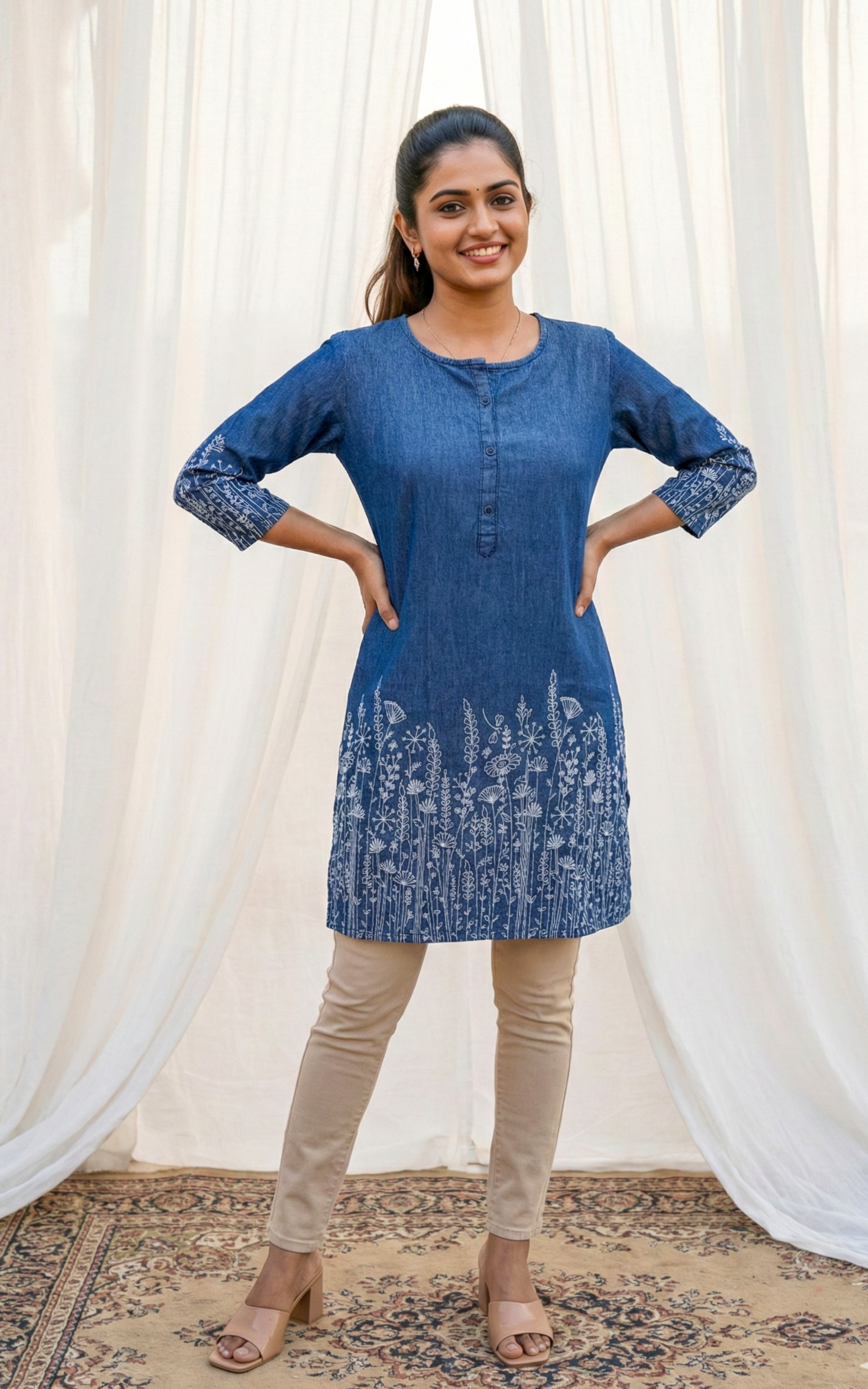 Trendy denim blue short top for women