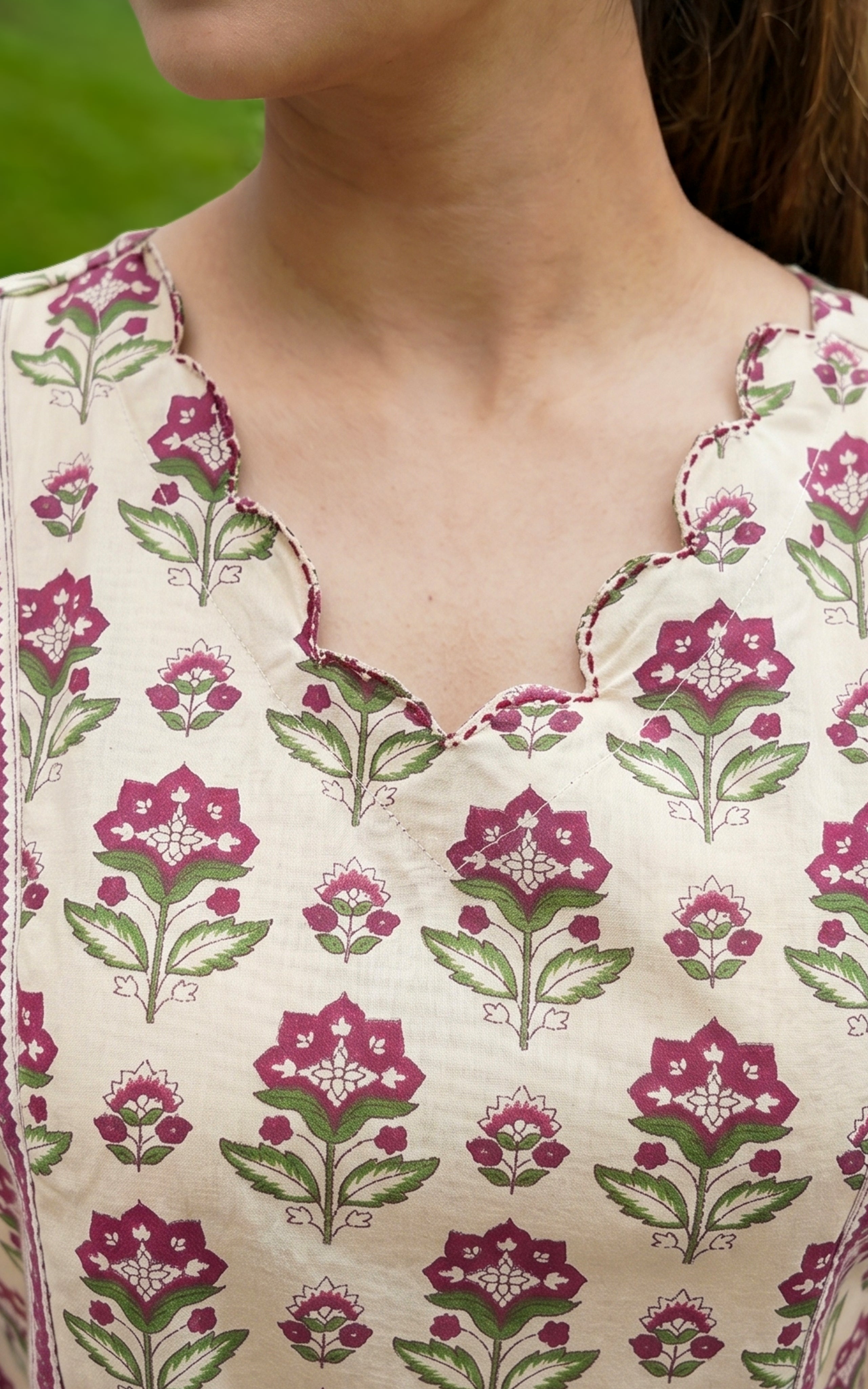 Instore - Beige Printed Cotton Straight Cut Kurti with Side Slit, Straight Pant with Side Pocket & Cotton Dupatta, No Lining