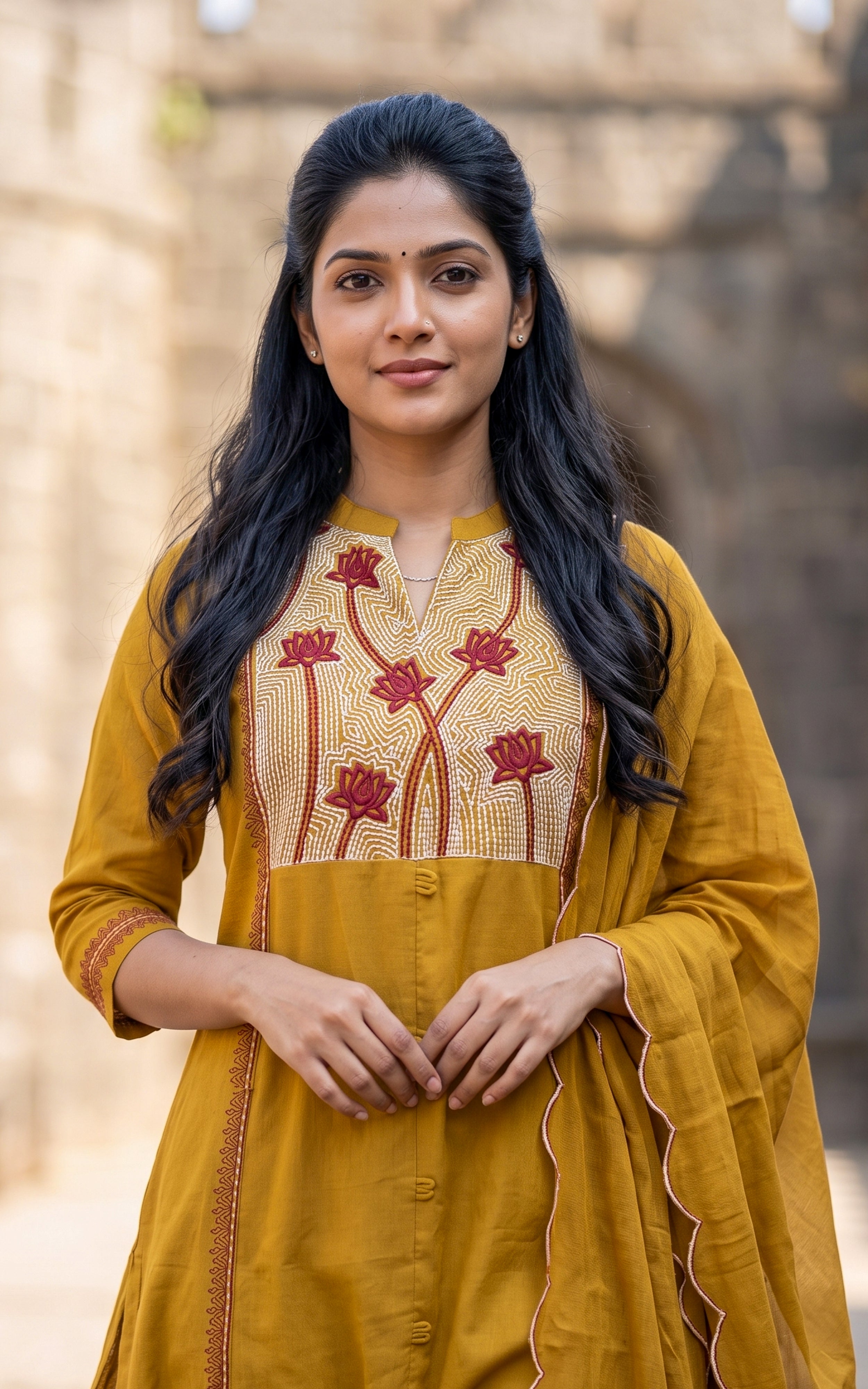 Dark Mustard Cotton Kurti Set for Women