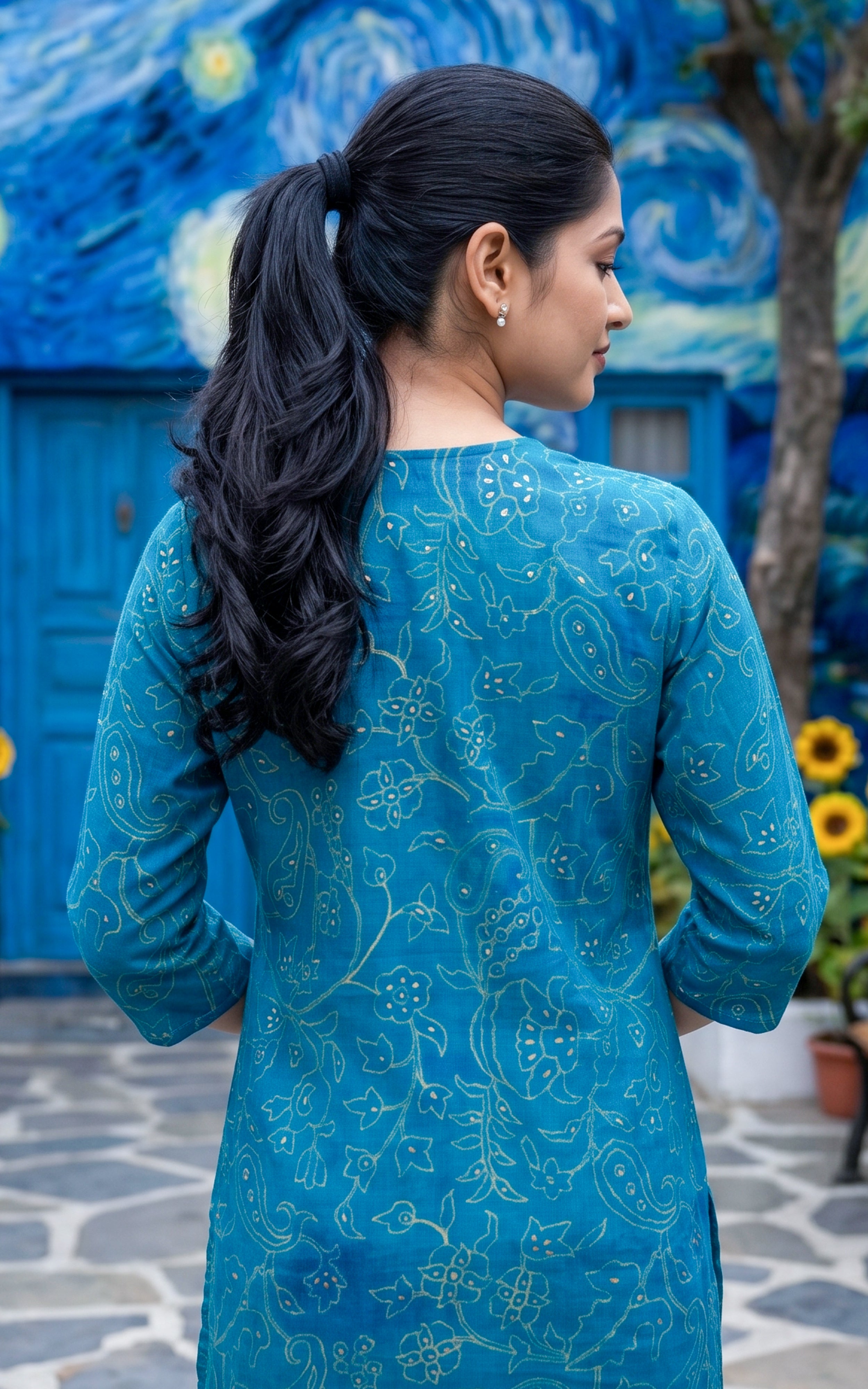 Teal Art Silk Ethnic Wear Kurti Set for Women