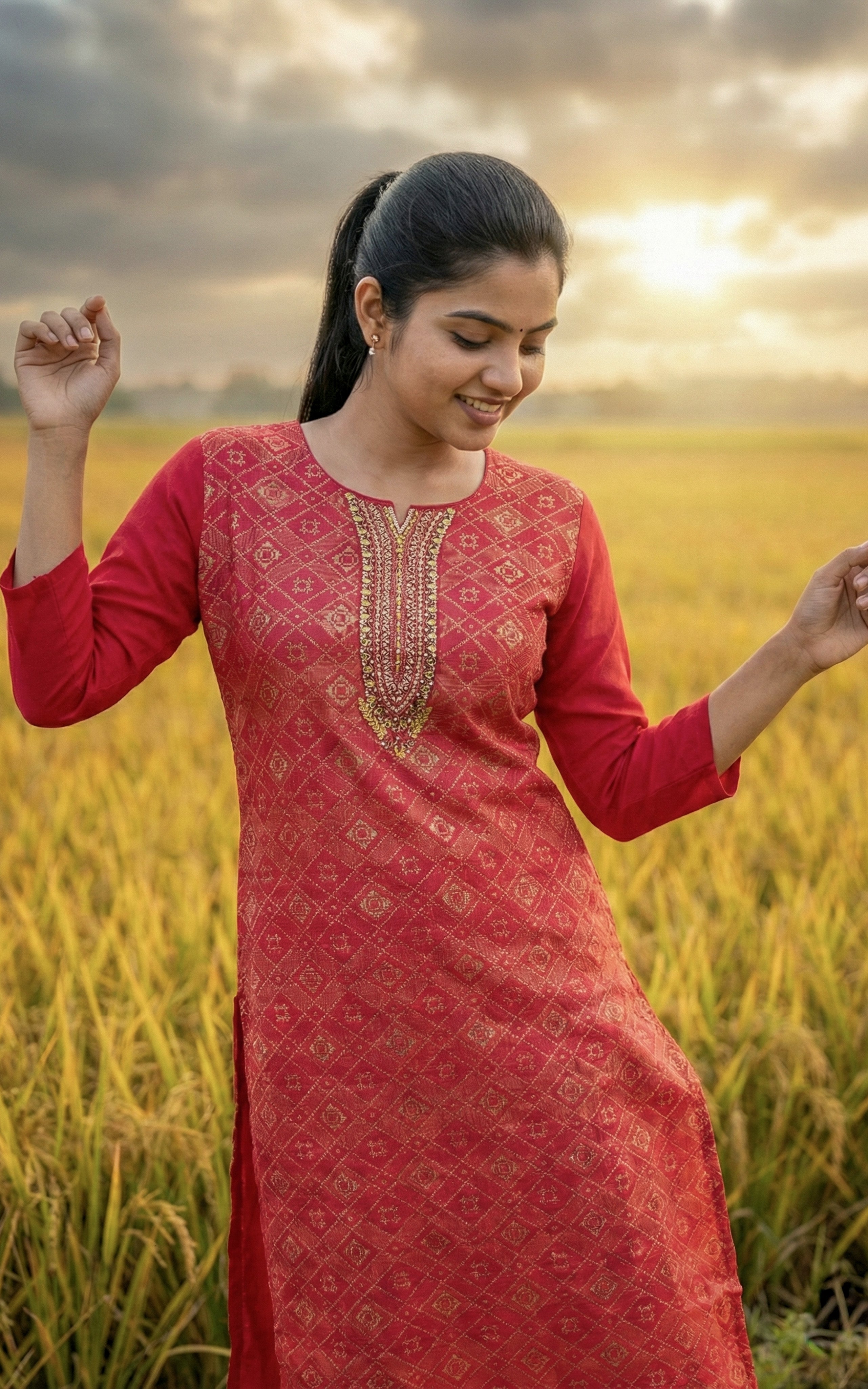 Instore - Pink Art Silk Straight Cut Kurti with Side Slit and Butter Crepe Lining