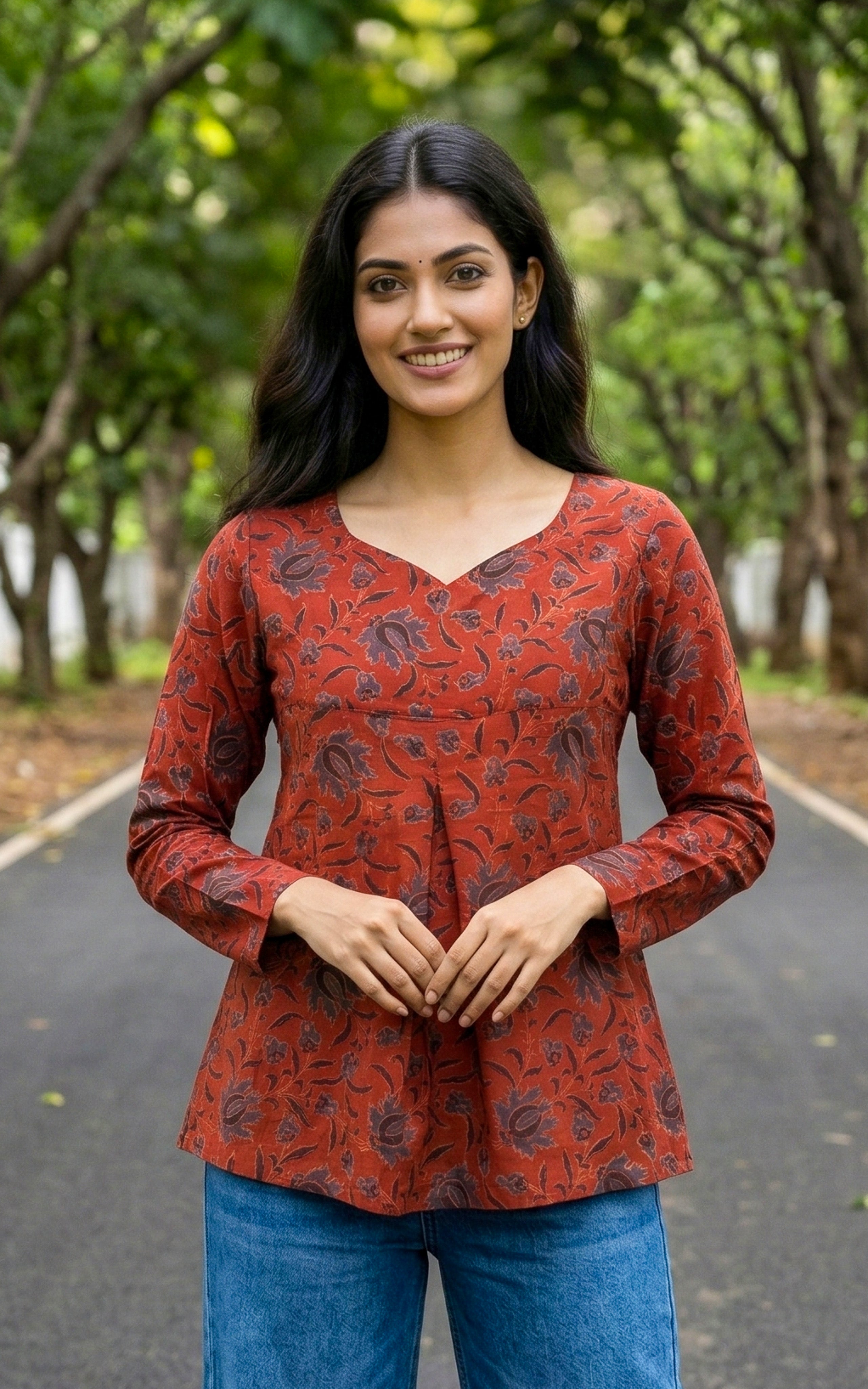 Hand Block Printed Top for Women
Maroon Cotton Short Top for Women