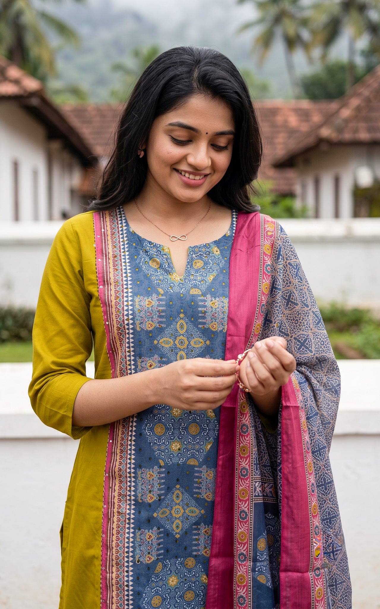 Losliya Mehandi Green (Kurti+Pant+Dupatta)