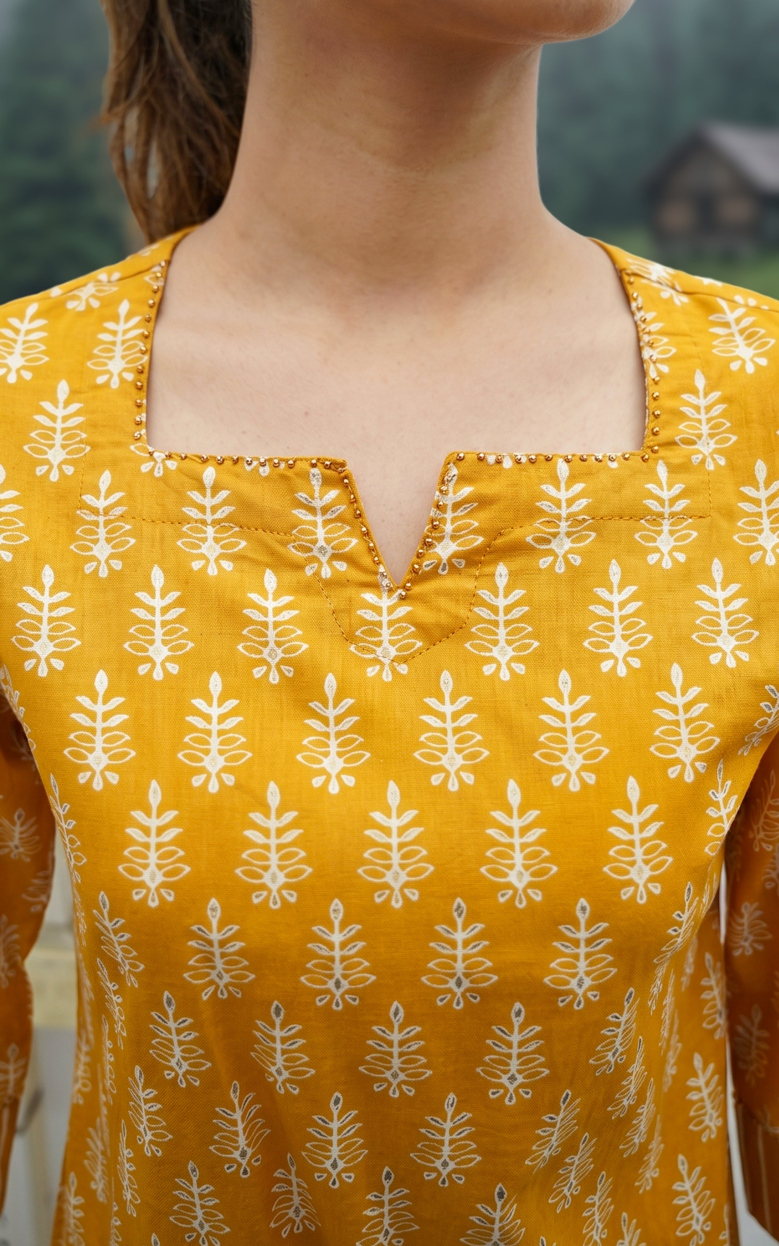 Mustard ethnic cotton kurti set for women