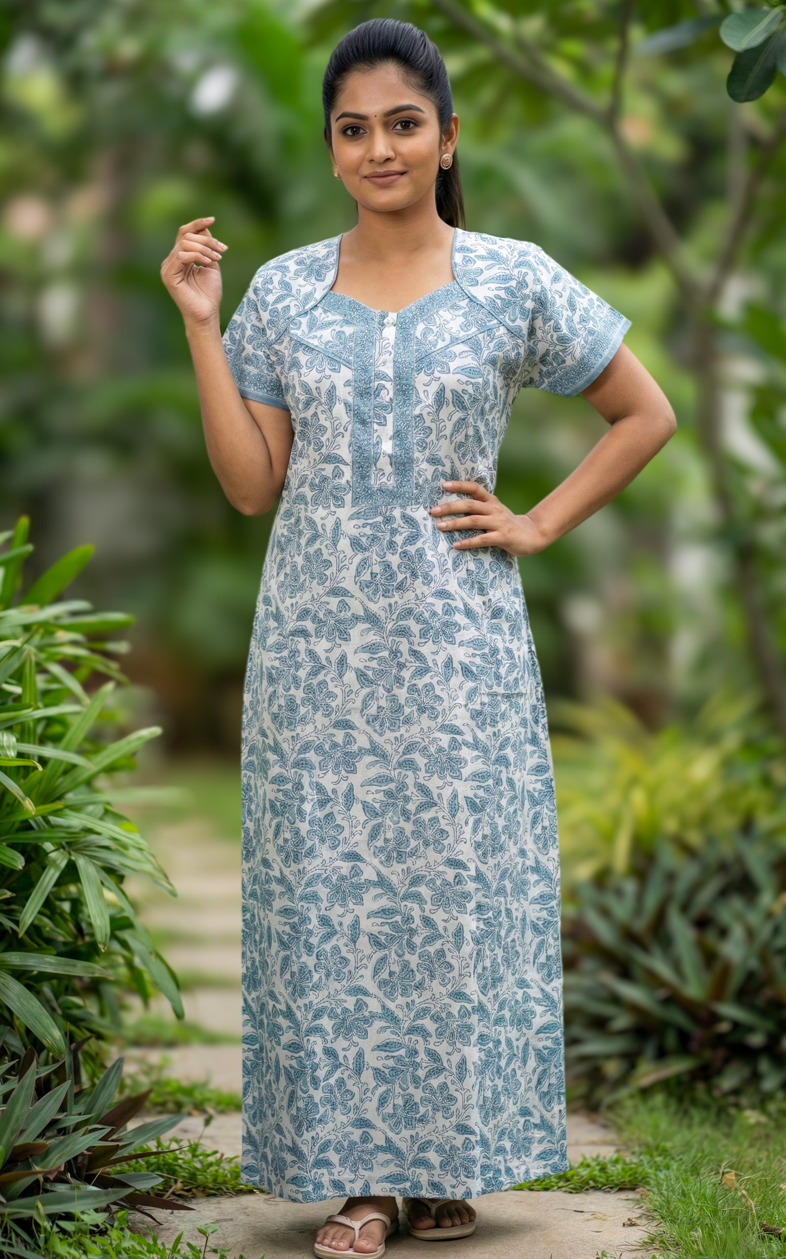 Comfortable printed cotton nighty for women
