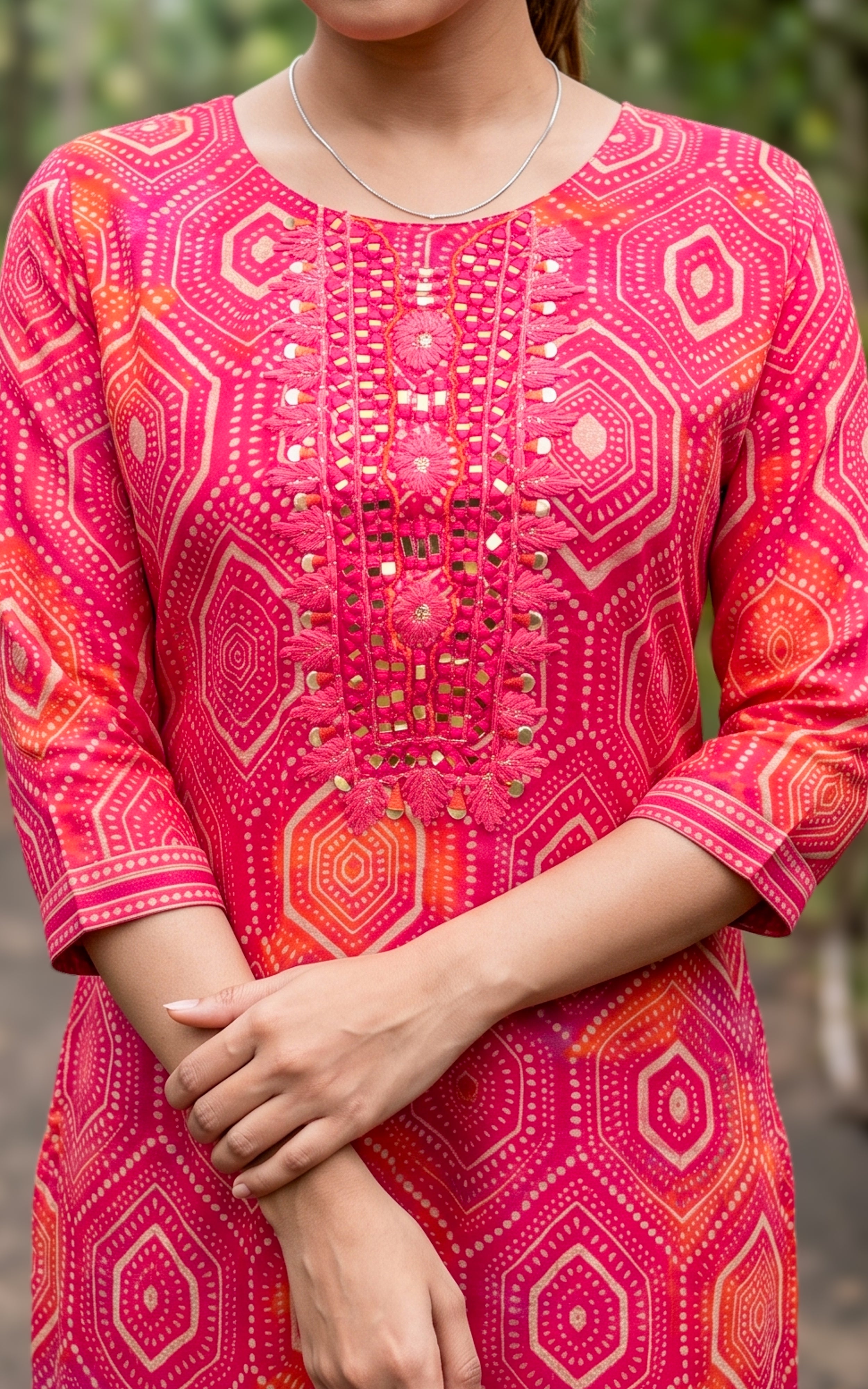 Pink Art Silk Kurti Set with Embroidered Kurti for Women