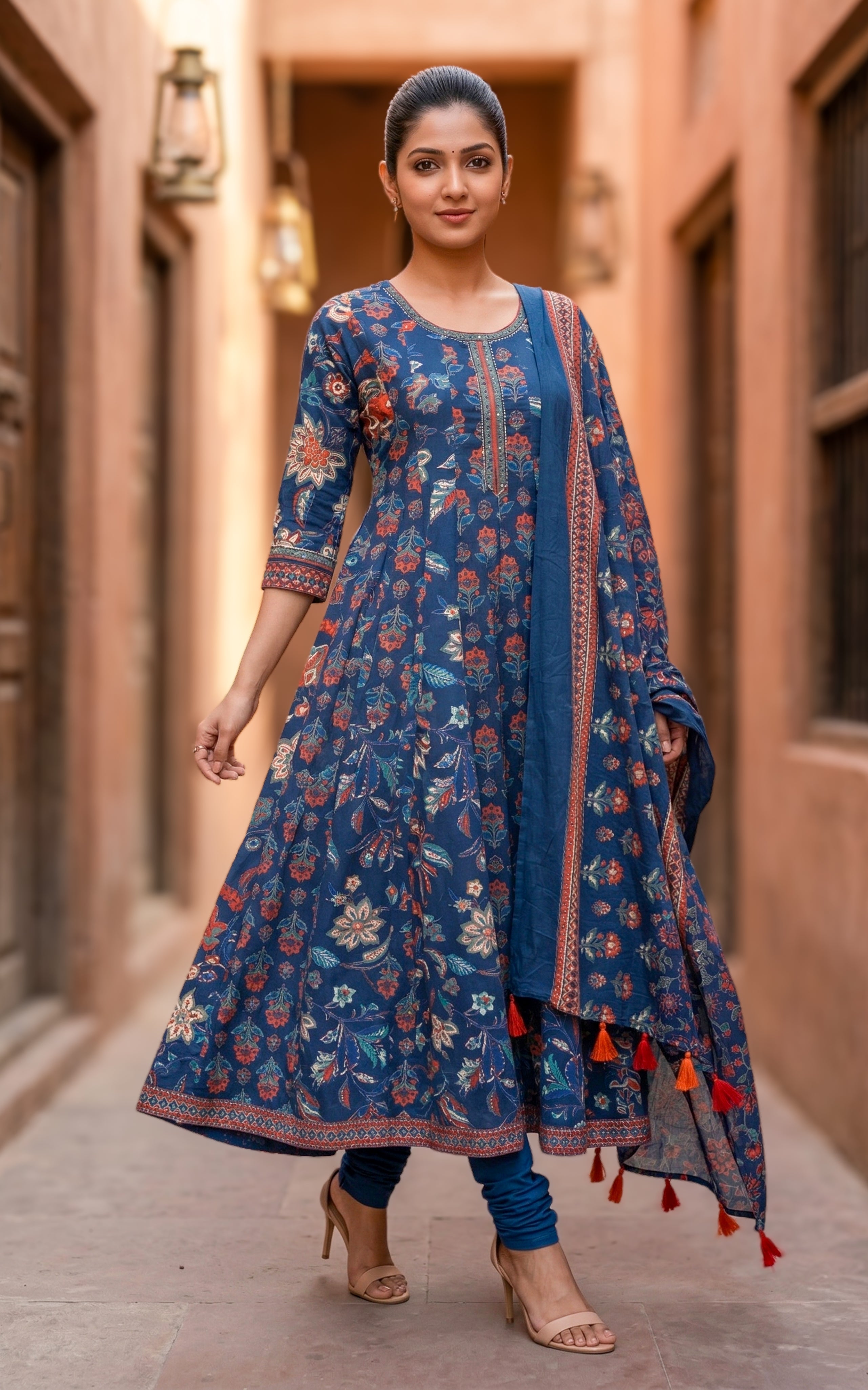 Fazia Navy Blue (Kurti+Dupatta)