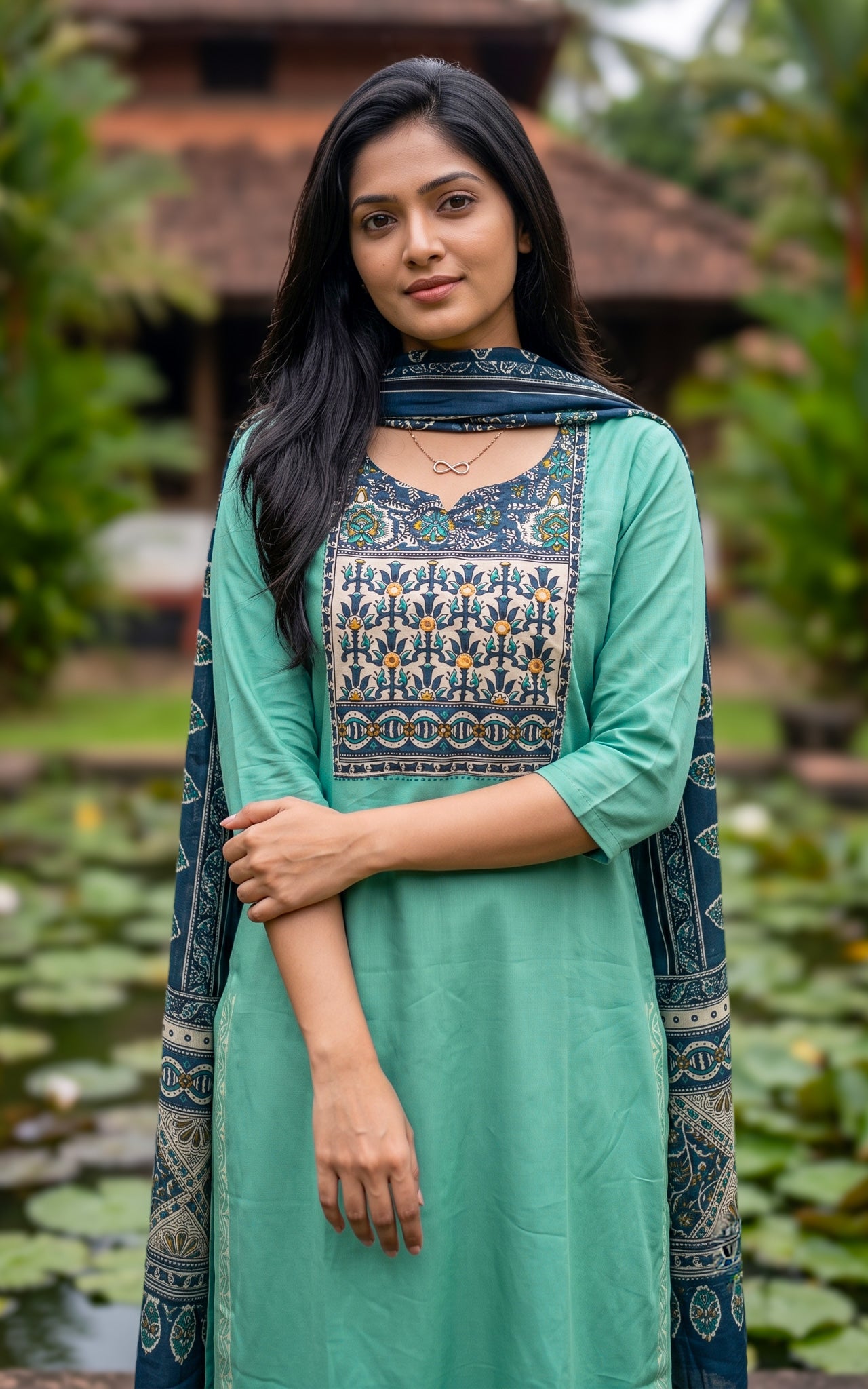Ranvika Mint Green Handblock (Kurti+Pant+Dupatta)