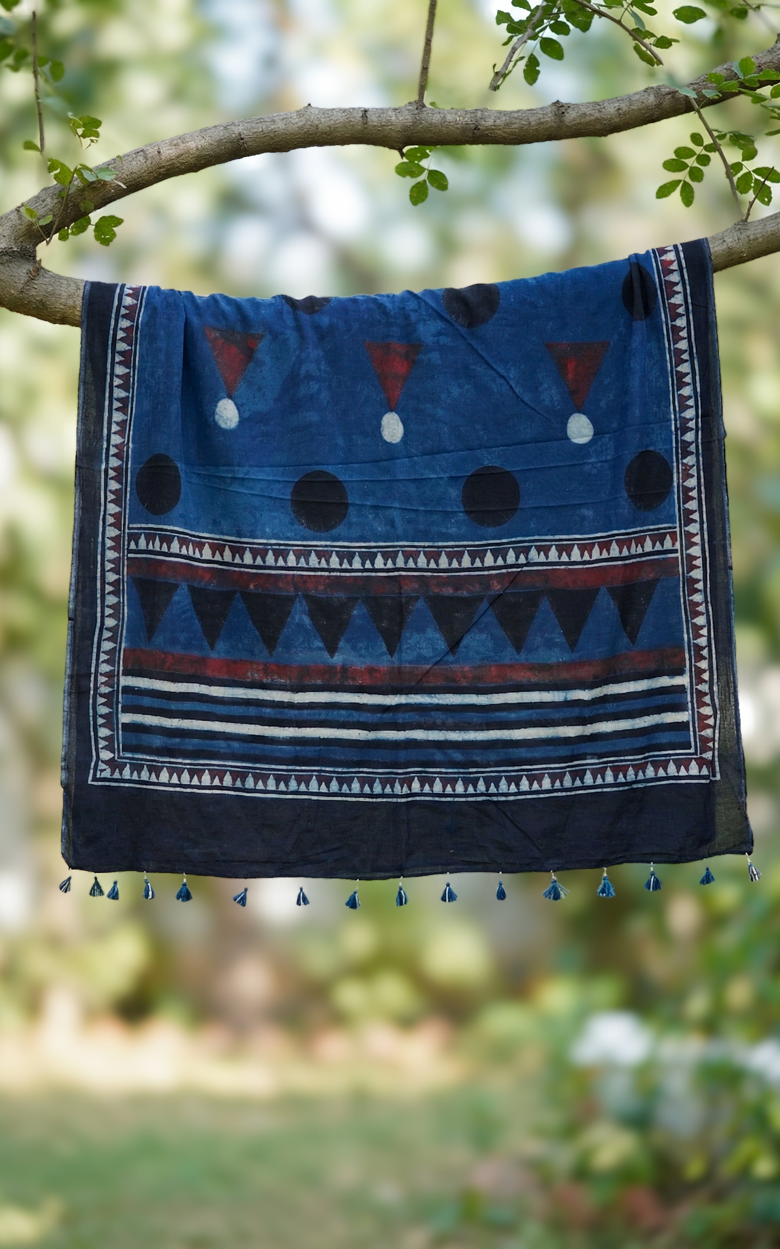 Instore – Earthy Tones Handblock Printed Dupatta for Women – Cotton – Tassels – Ethnic Wear