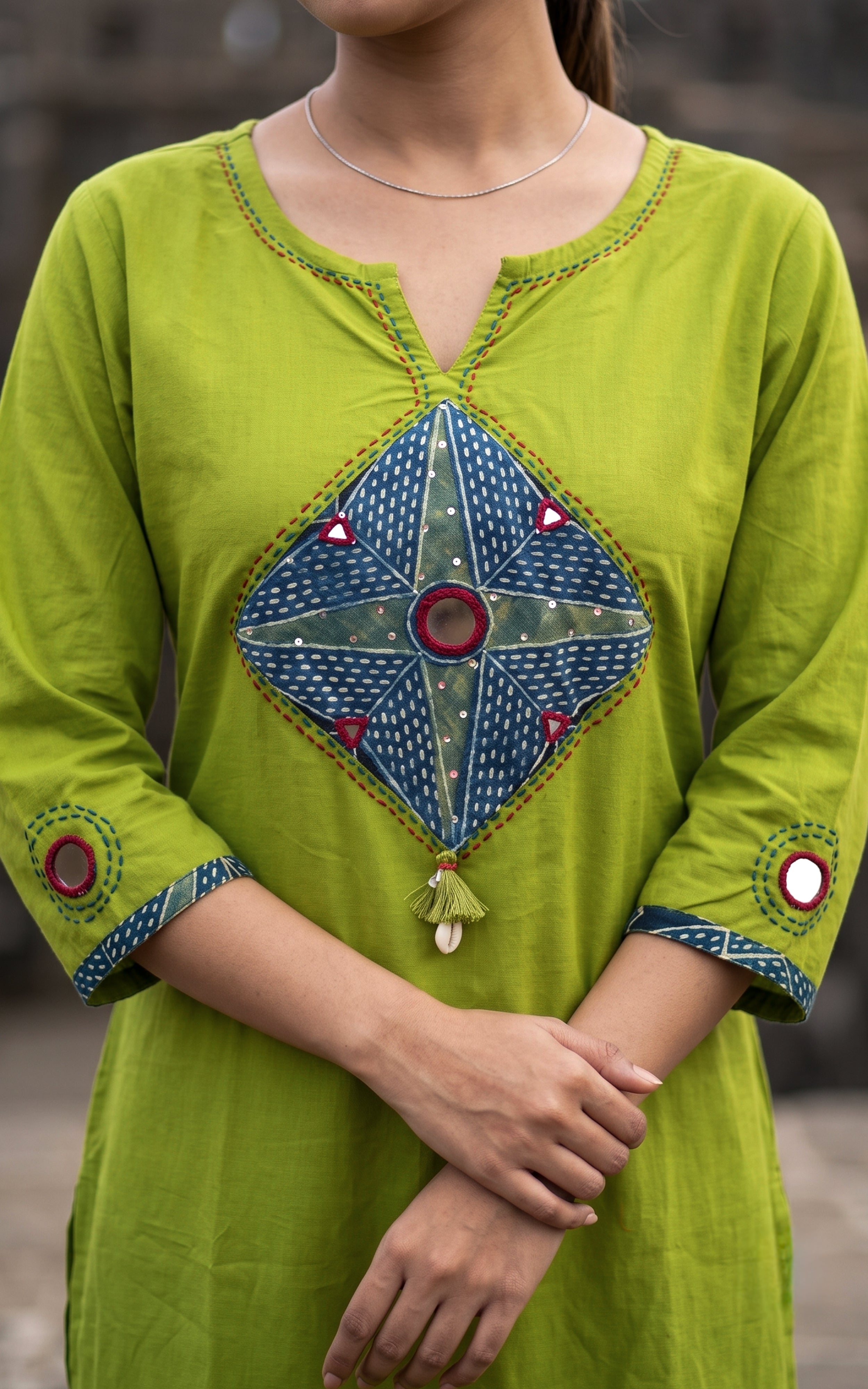Parrot Green Cotton Ethnic Wear Kurti Set for Women