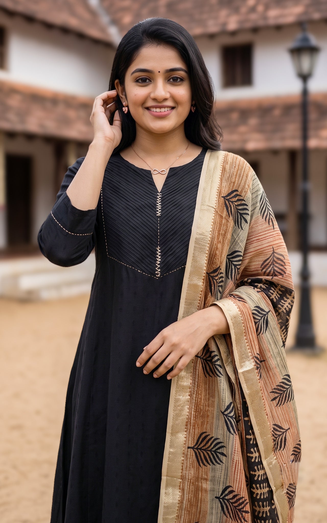 Black Art Silk Casual Wear Kurti Dupatta for Women