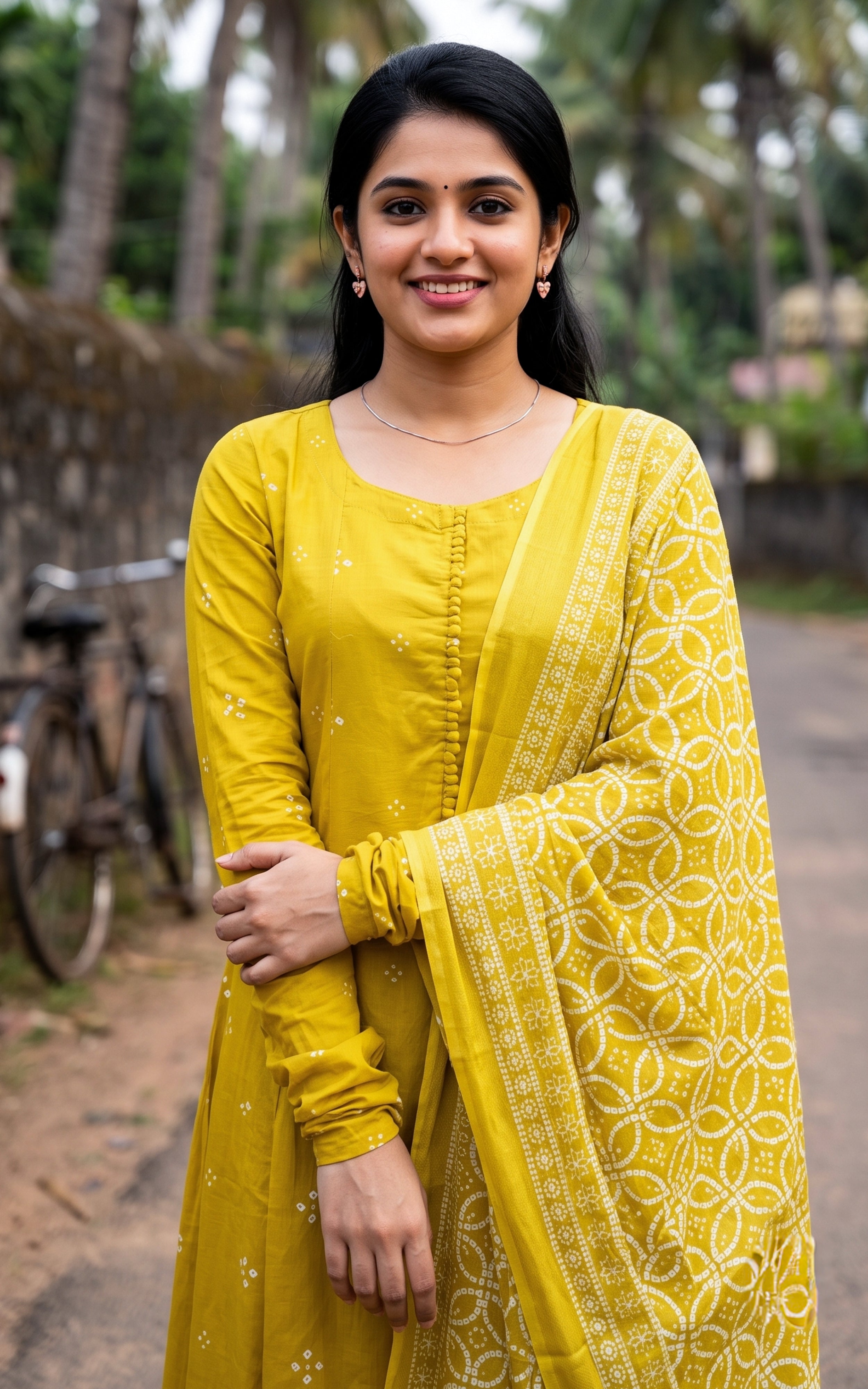 Lime Green Cotton Daily Wear Kurti with Dupatta for Women