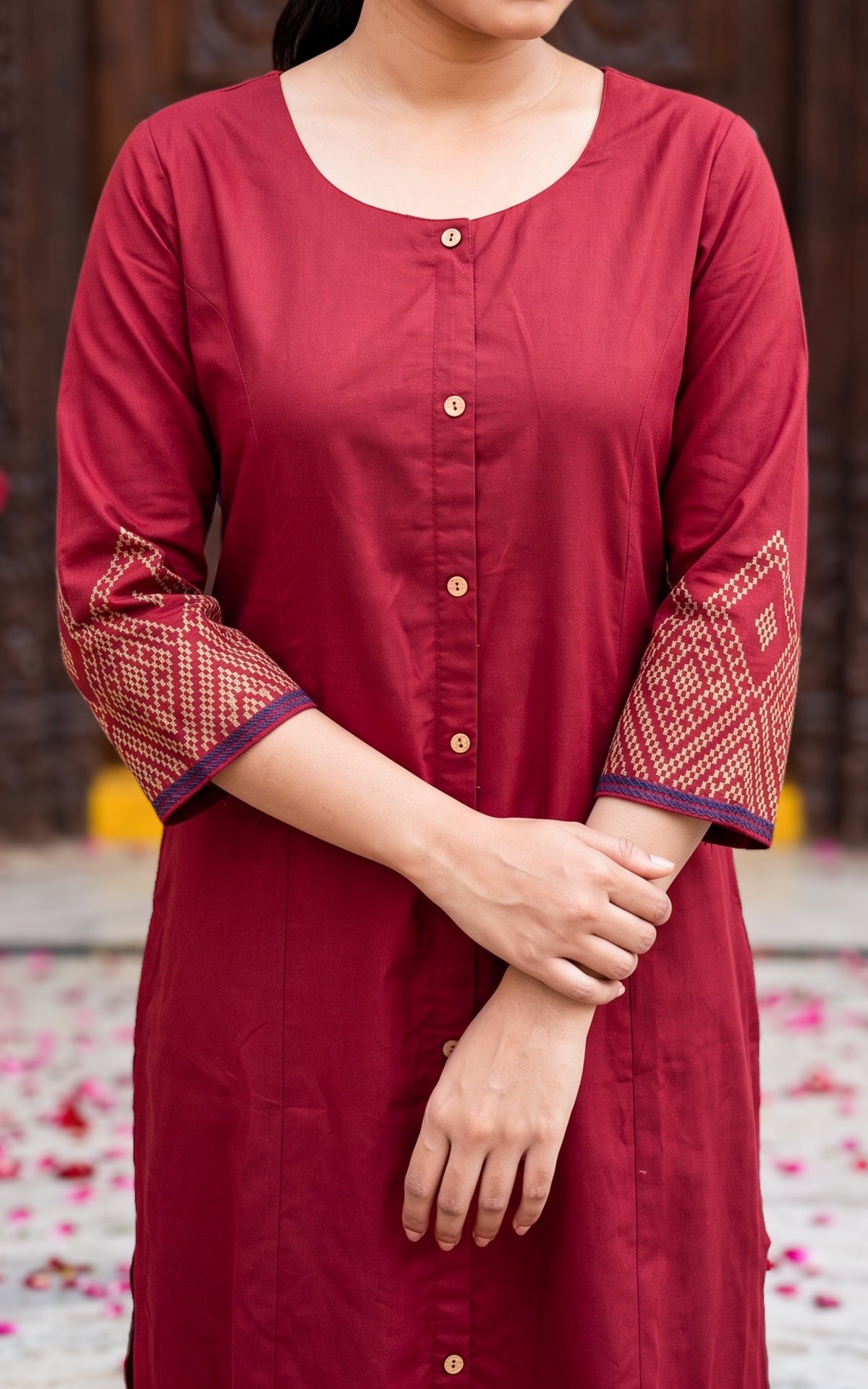 Maroon Cotton Festive Wear Kurti Set for Women