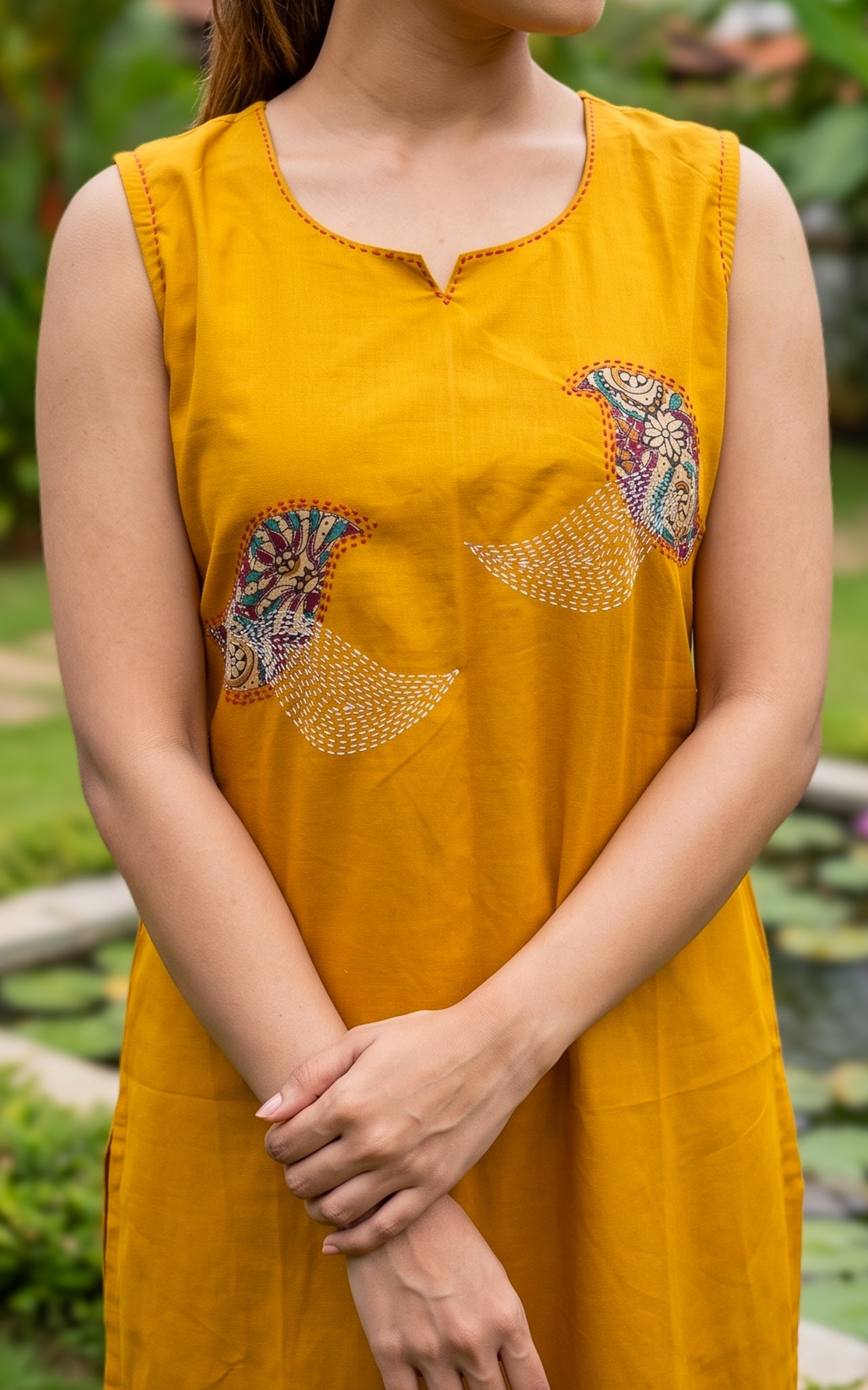 Manjal Veyil Handblock (Kurti+Pant+Dupatta)