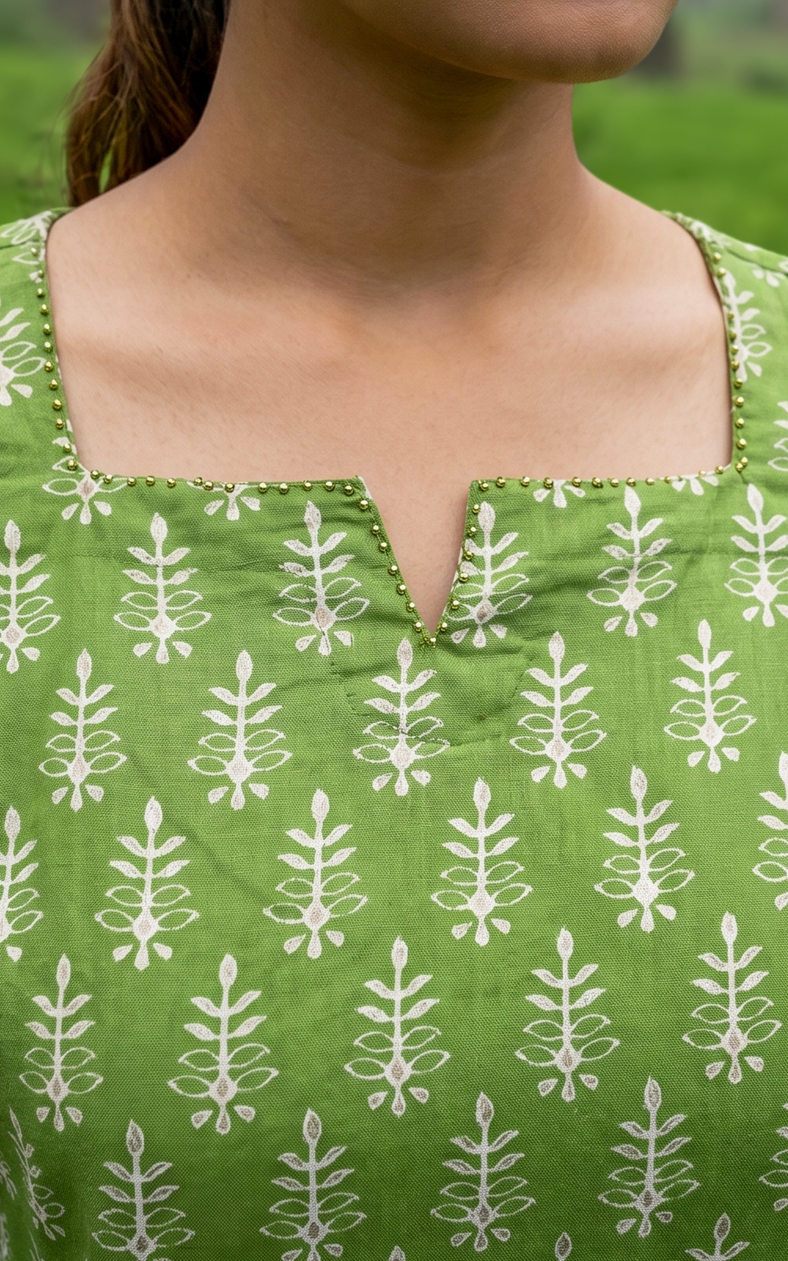 Green cotton kurti with straight pant for women