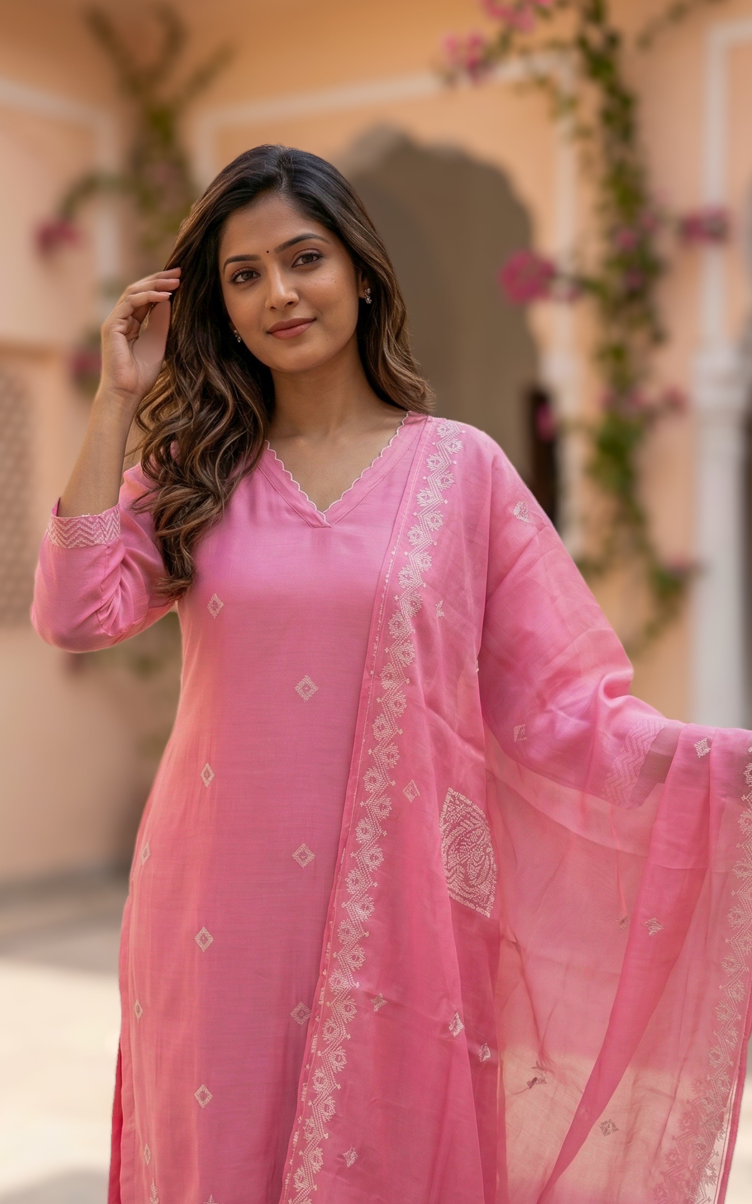 Elegant art silk kurti with matching dupatta