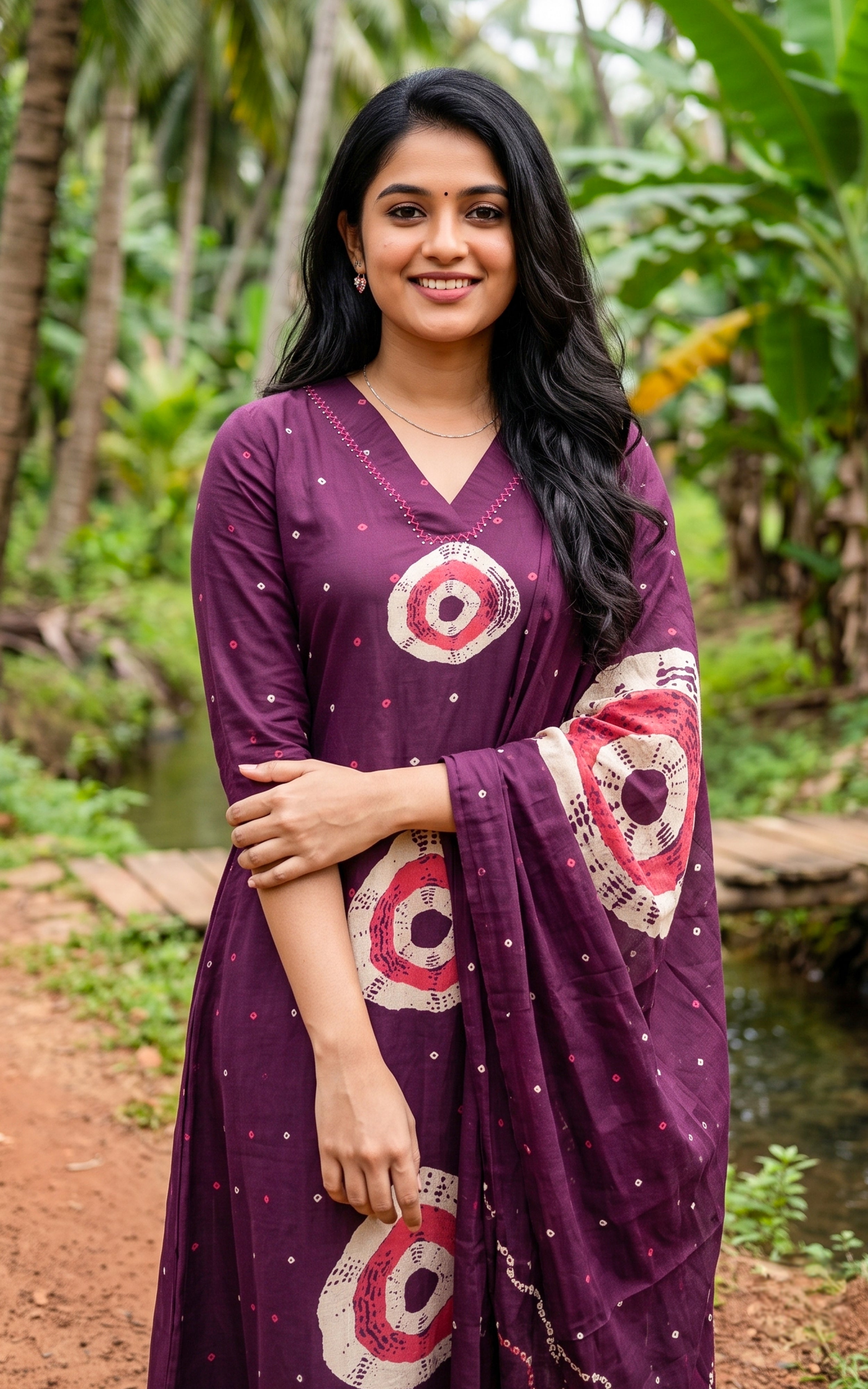 Purple Cotton Casual Wear Kurti with Dupatta for Women