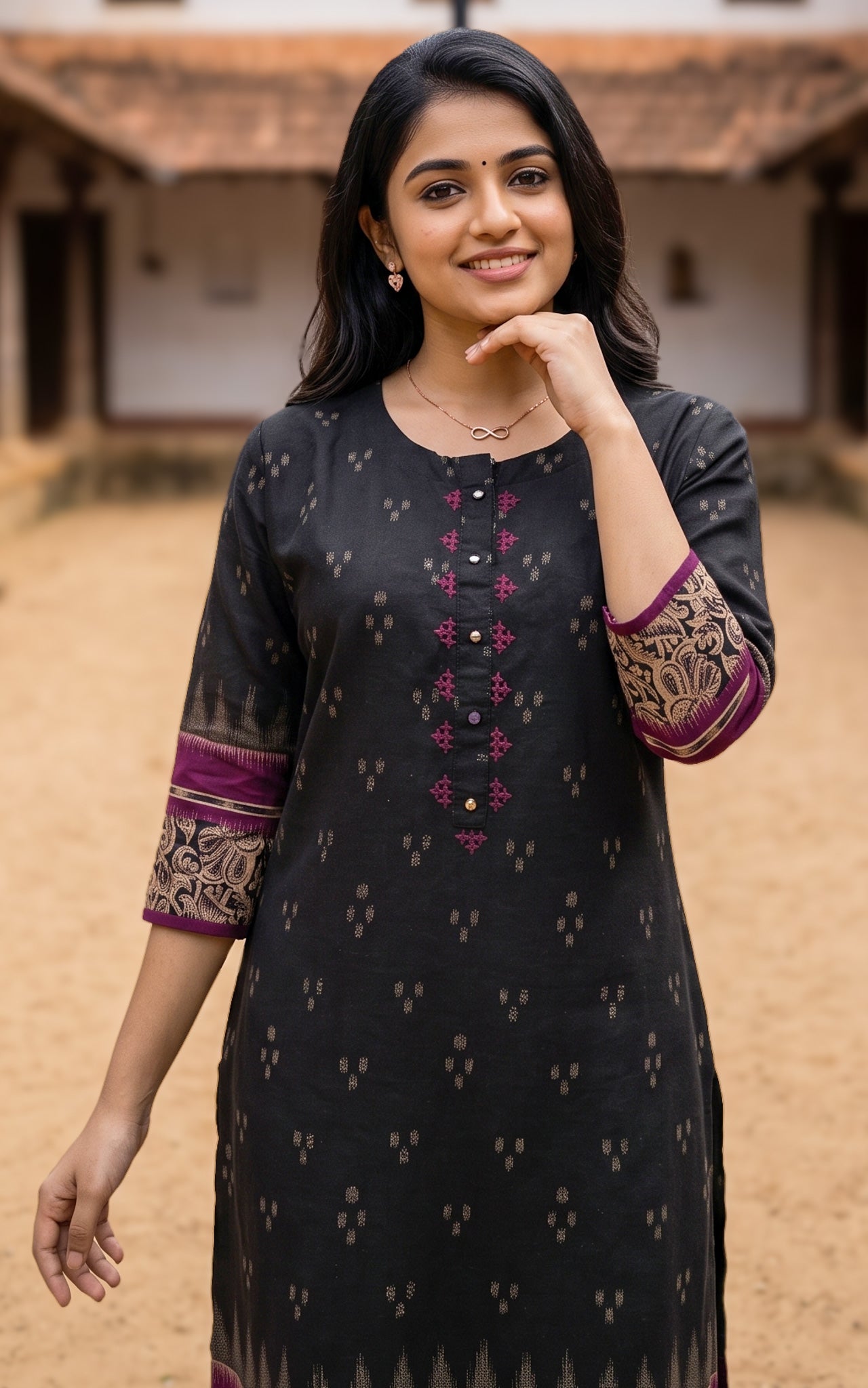 Black and Plum Cotton Office Wear Kurti for Women