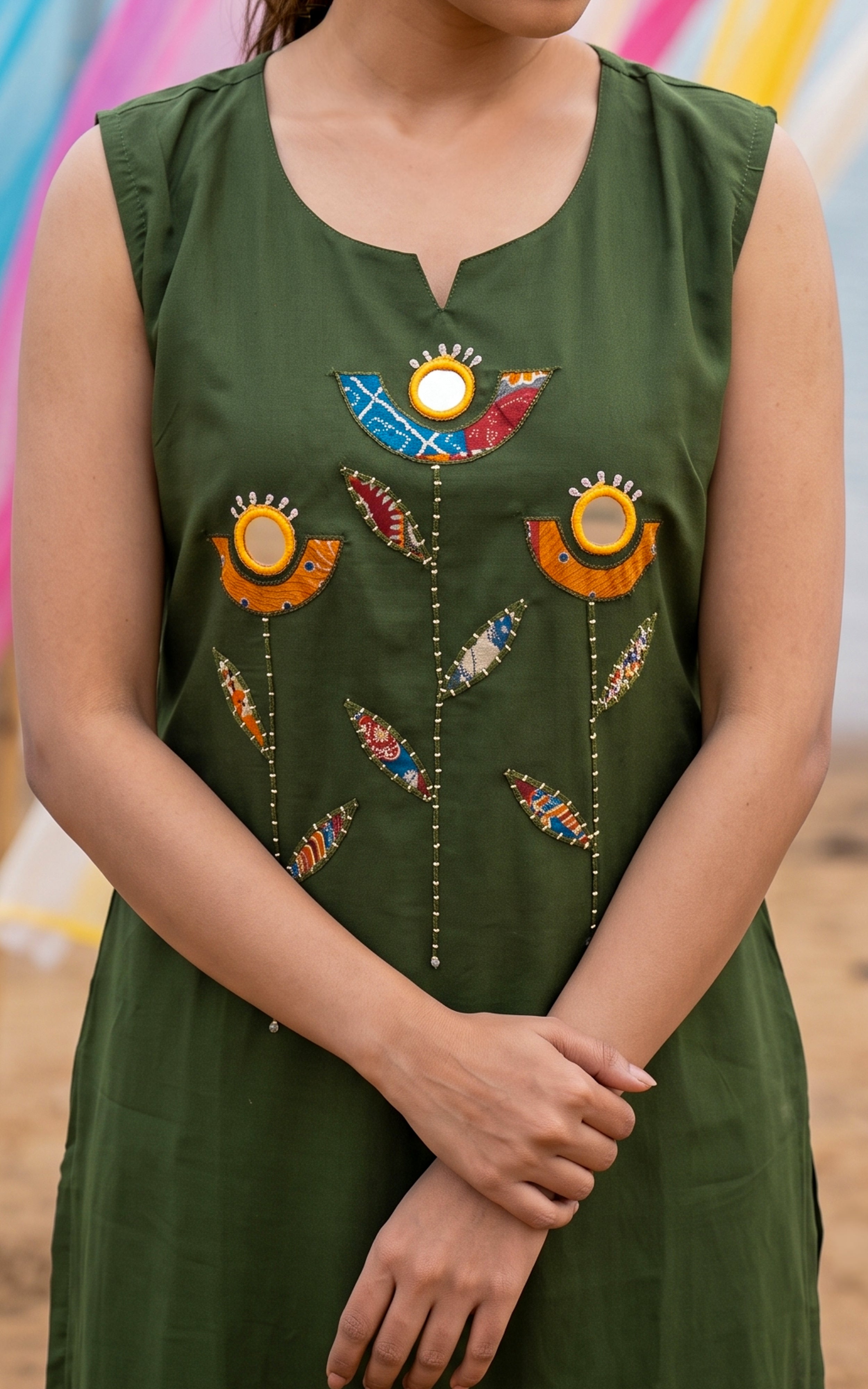 Instore – Green Carolina Kurti Pant Dupatta Set for Women – Cotton – Printed – Ethnic Wear