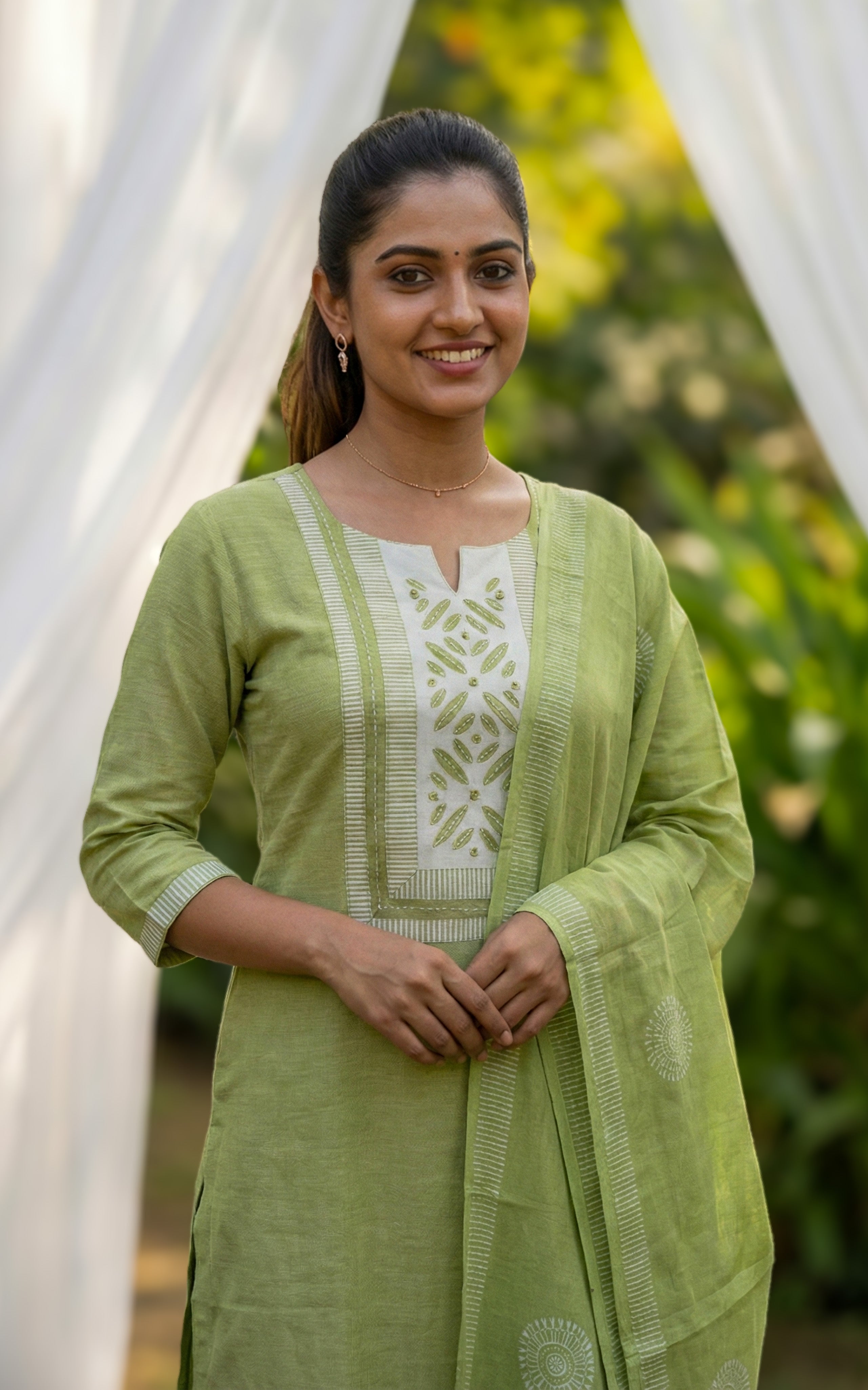 Office wear south cotton embroidered kurti set for women