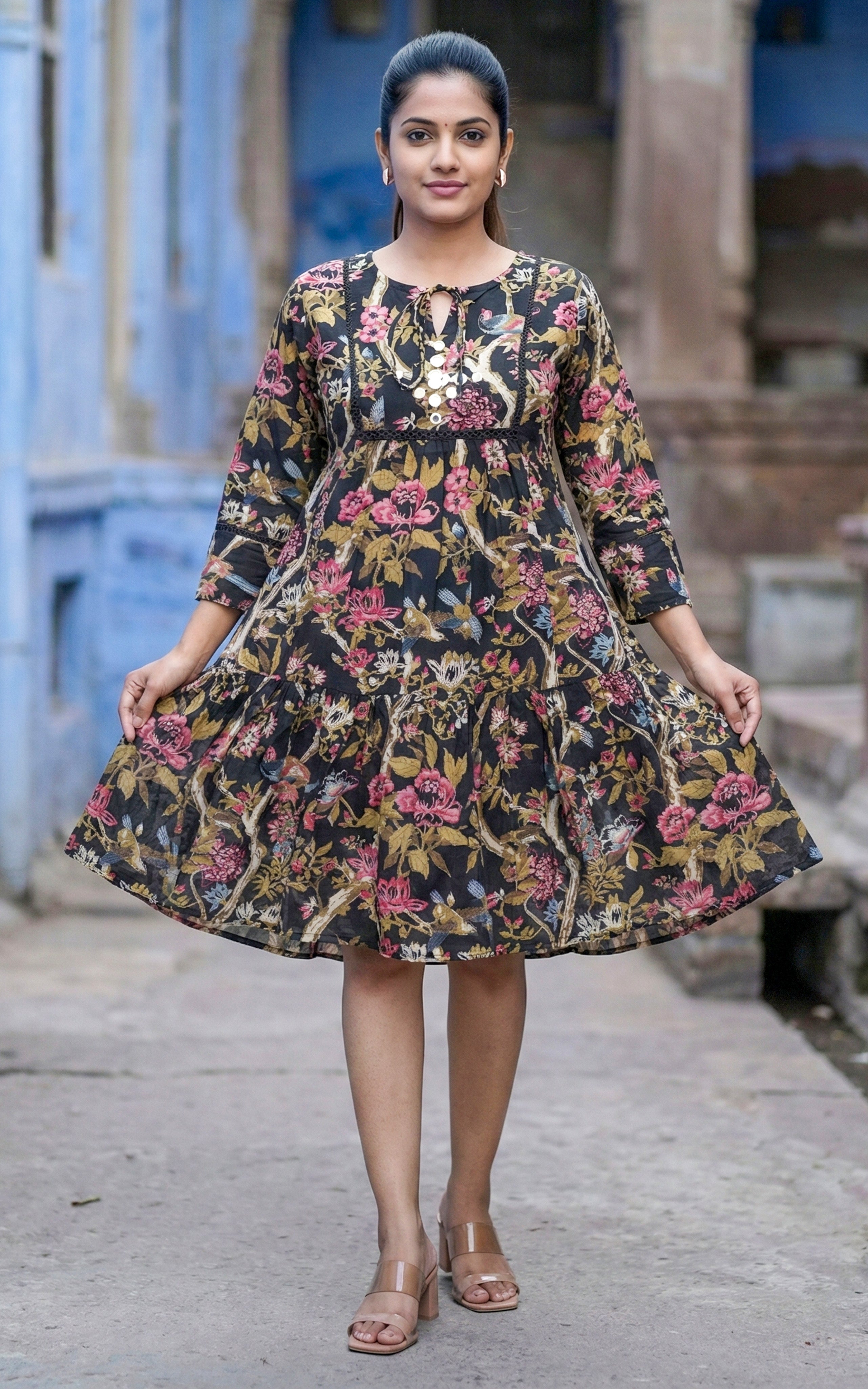Instore – Black Sharoon Kurti for Women – Cotton – Indian Ethnic Wear