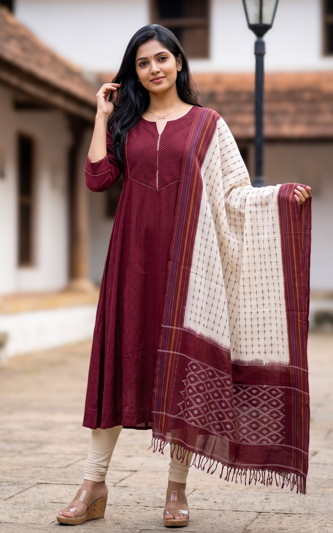 Maroon Art Silk Kurti Dupatta for Women