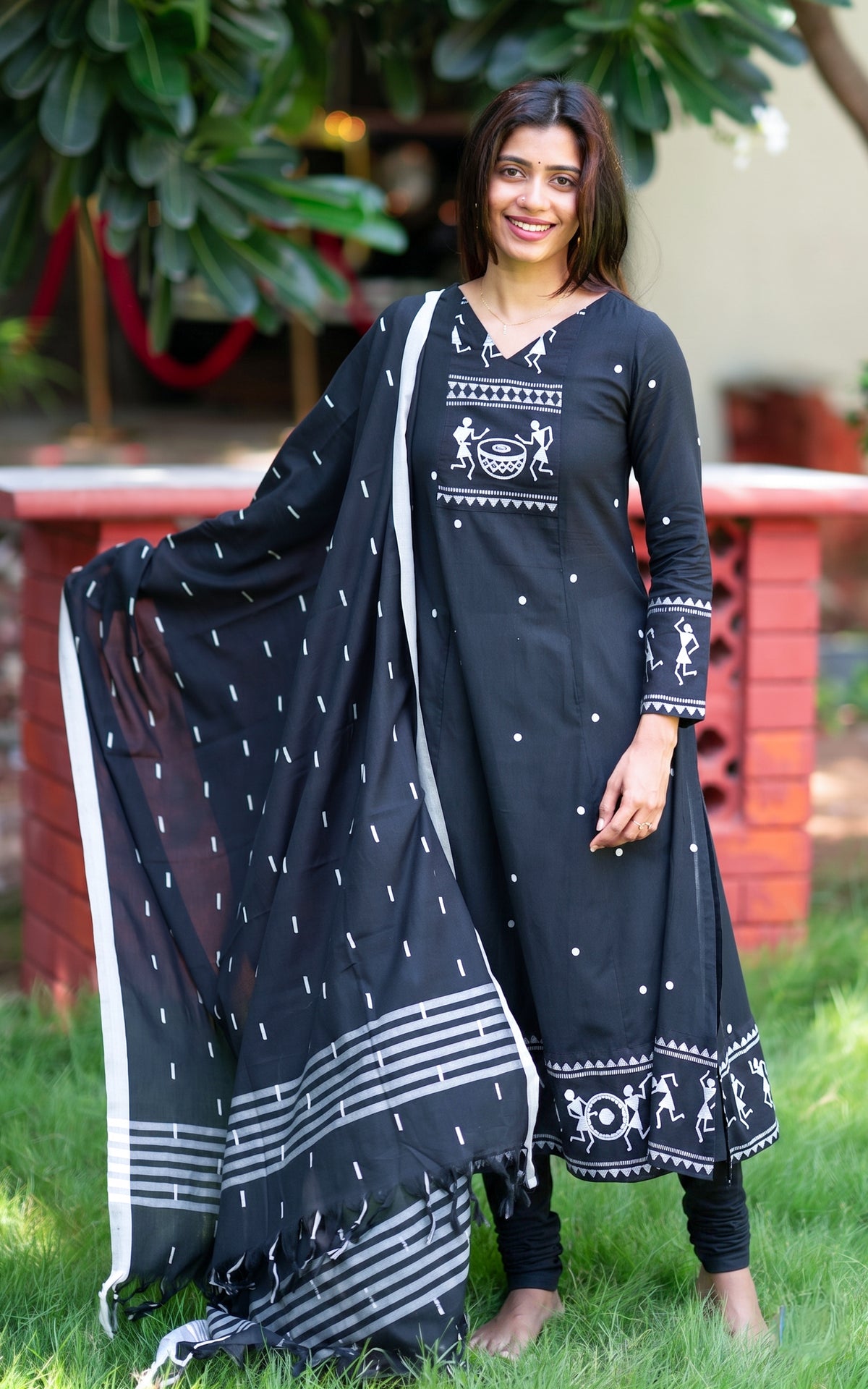Black Cotton Kurti with Dupatta for Women