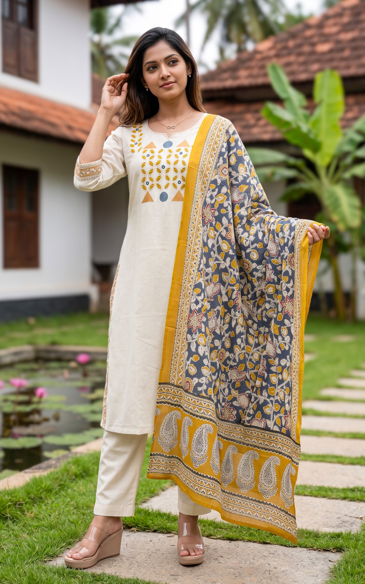 Porselvi Handblock (Kurti+Pant+Dupatta)
