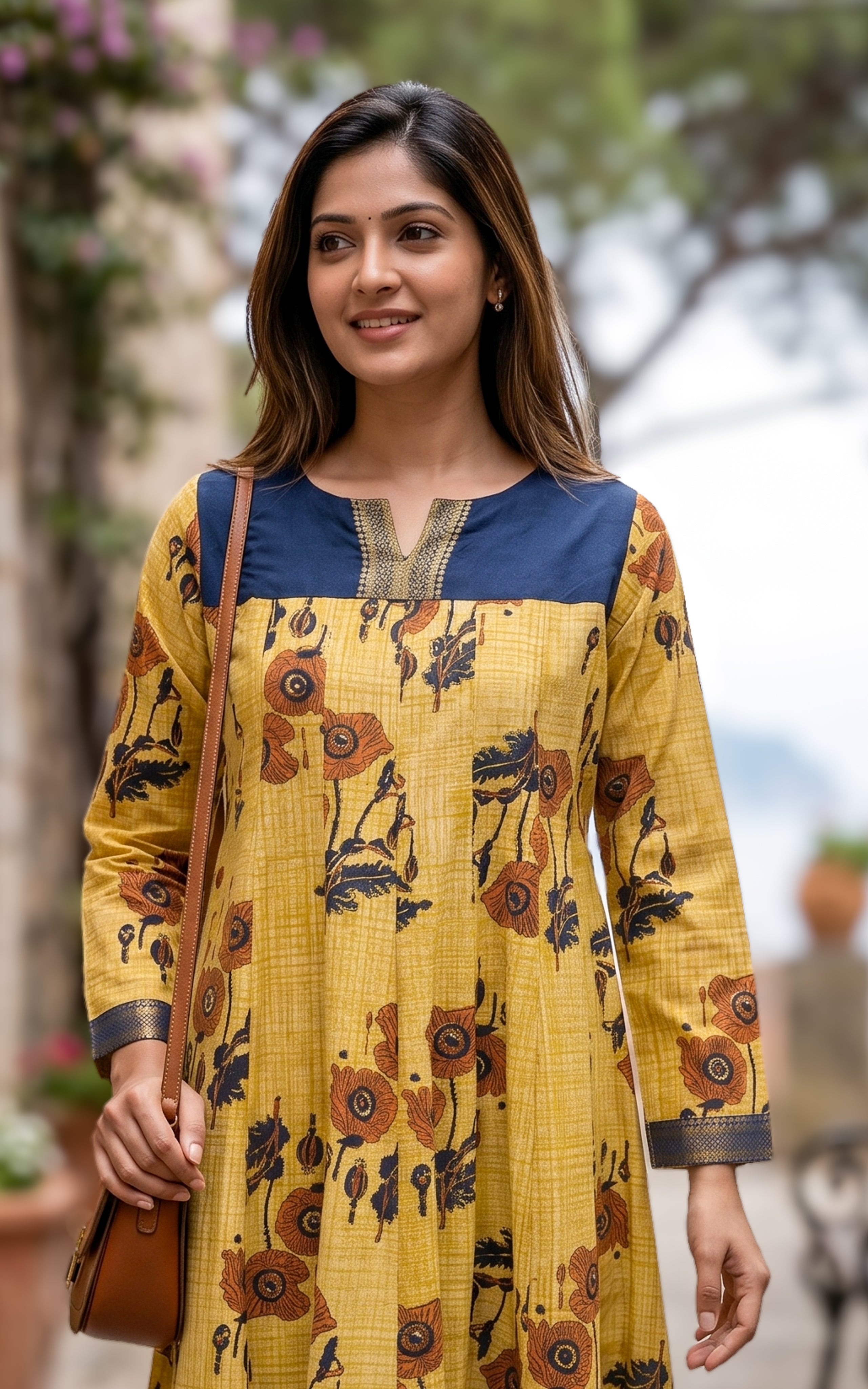 Designer yellow Anarkali kurti for women